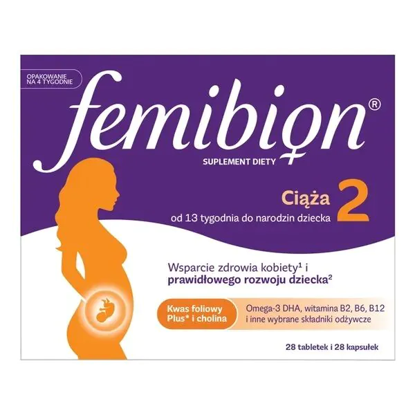 „Fembion 2 Pregnancy“, vitaminų ir mineralų rinkinys moterims nuo 13 iki 40 nėštumo savaitės, dengtos tabletės + minkštos kapsulės