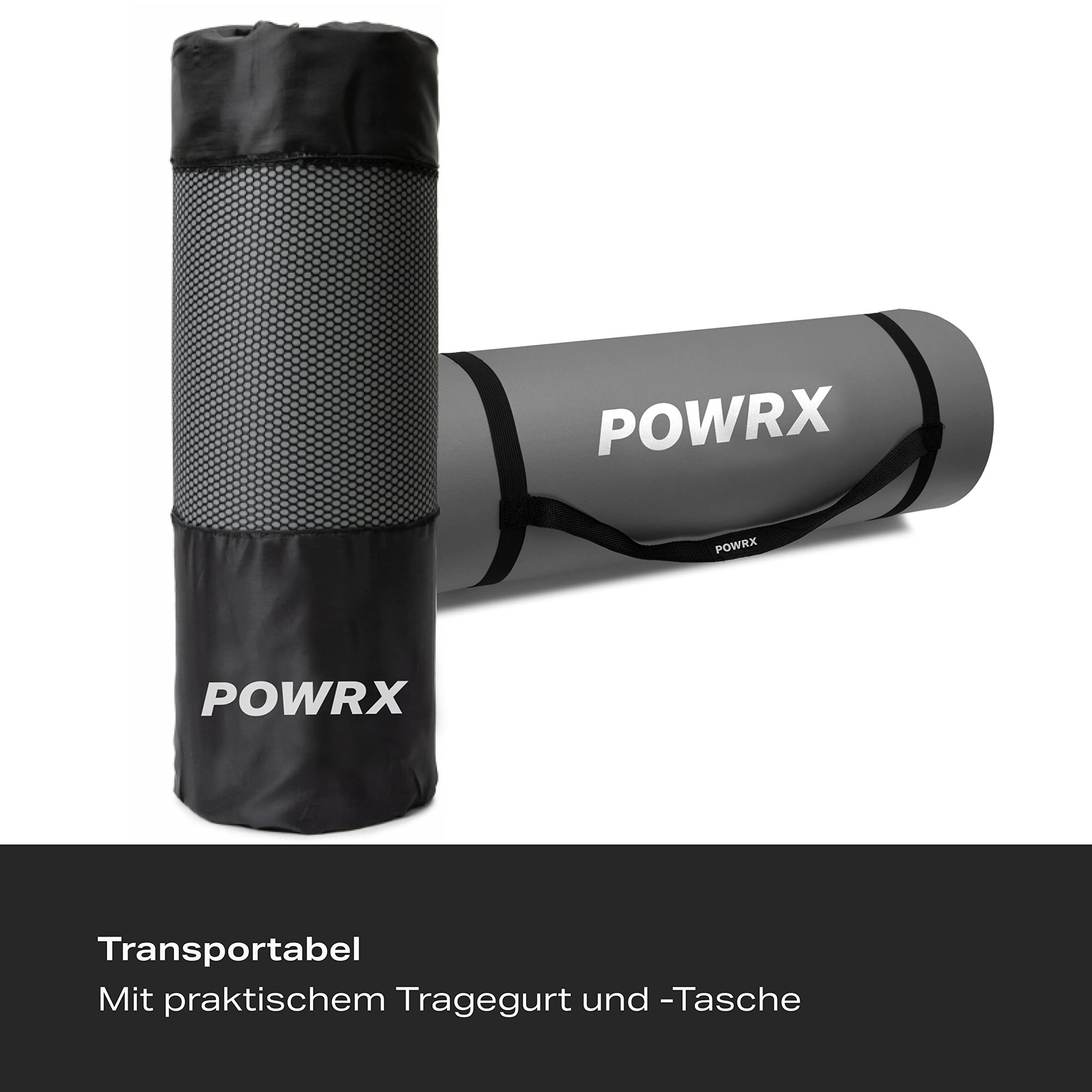 POWRX Yogamatte Gymnastikmatte Yogamatte (Grau 183x60x1.5cm) inkl. Tragegurt & Tasche, Grau 183 X 60 X 1.5 Cm 183 X 60 X 1,5 Cm