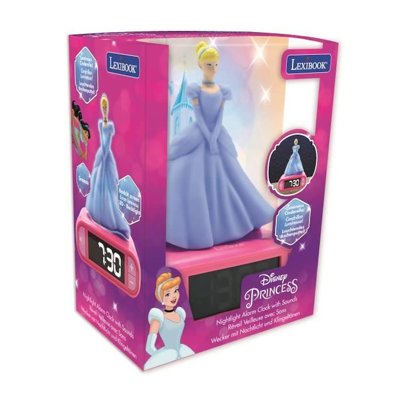 Un magnifique design avec Cendrillon qui s'éclaire pendant quelques minutes en appuyant dessus. rose
