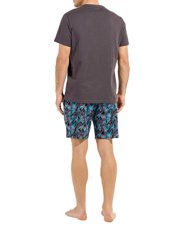 HOM, Pyjama, Baumwoll-Jersey, dunkelgrau-türkis gemustert