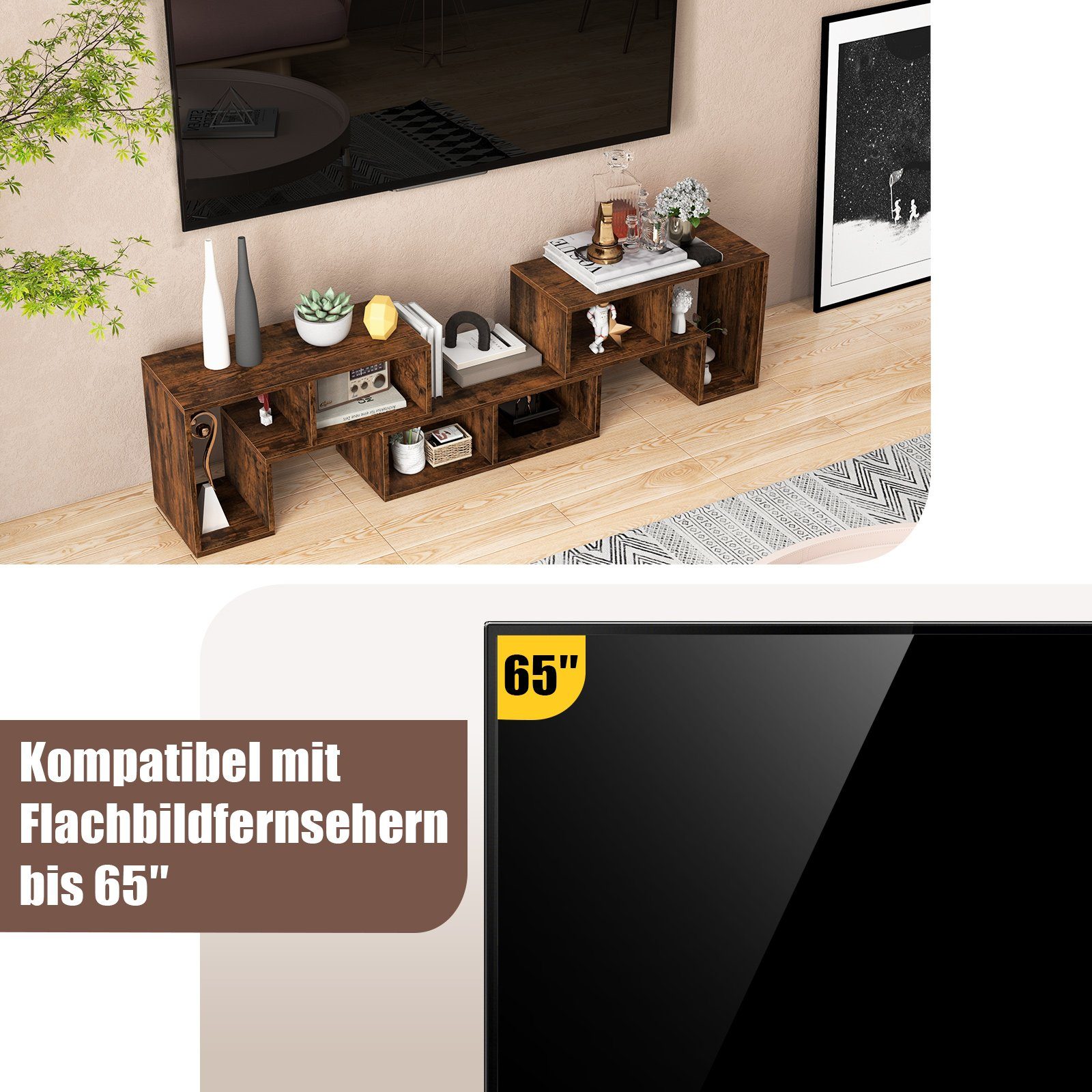 COSTWAY TV-Schrank Lowboard 3-teilig, Frei Kombinierbar, für TVs bis zu 65