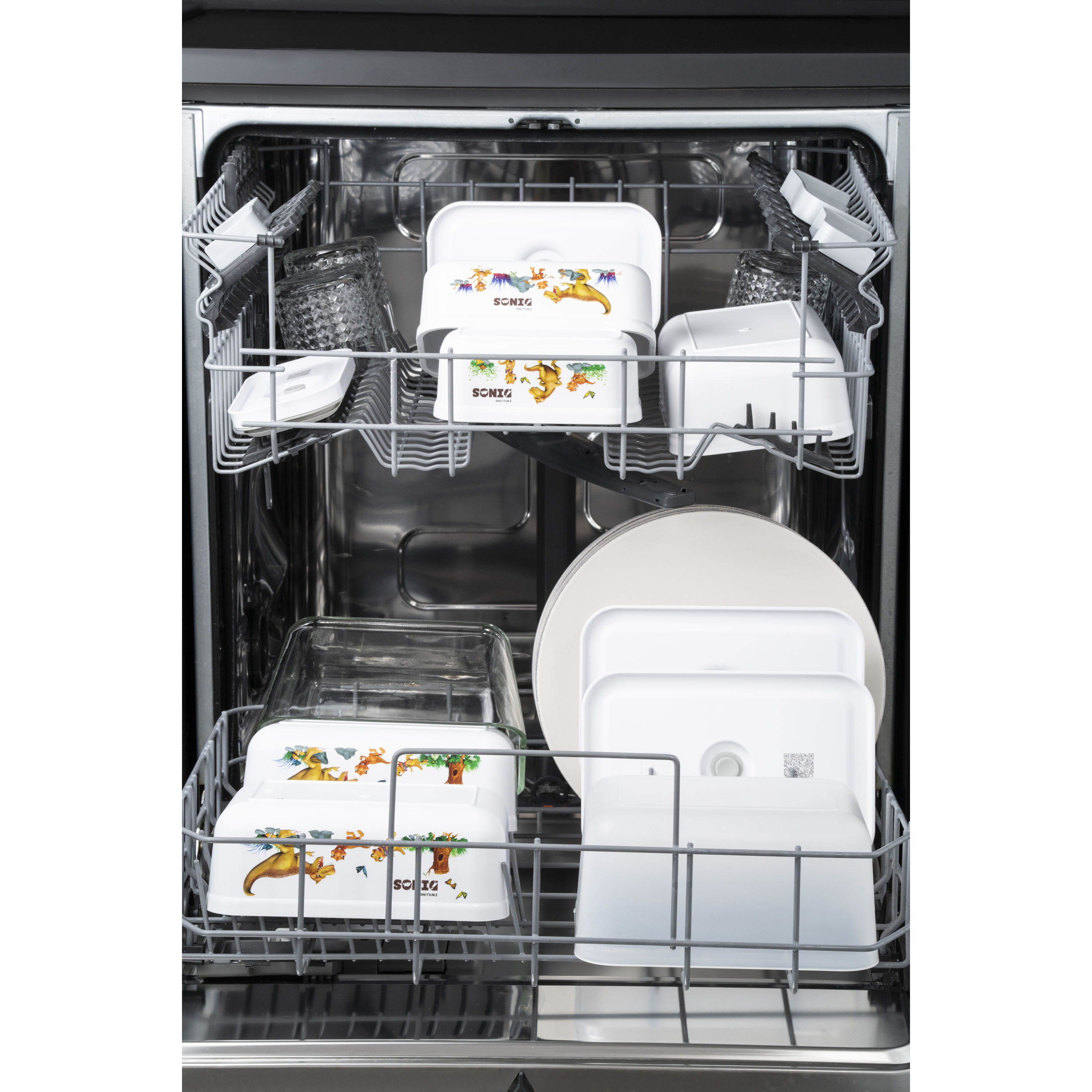 Vakuum Lunchbox DINOS L, Kunststoff, Weiß-grau