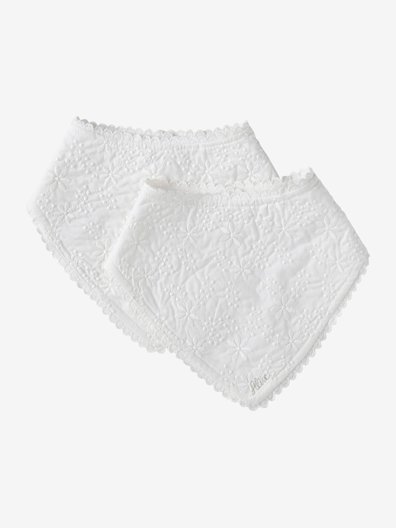 Vertbaudet 2er-Pack festliche Baby Halstücher/Lätzchen, personalisierbar - weiß