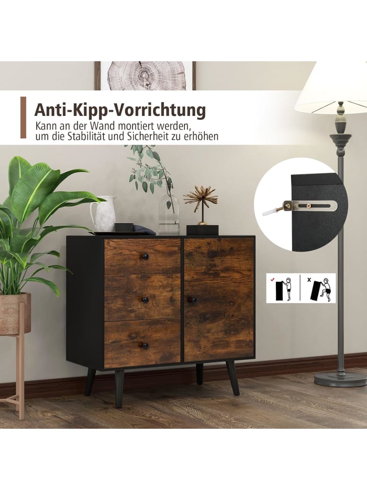 COSTWAY Kommode mit 3 Schubladen 73x40x77cm in Braun günstig kaufen onesize