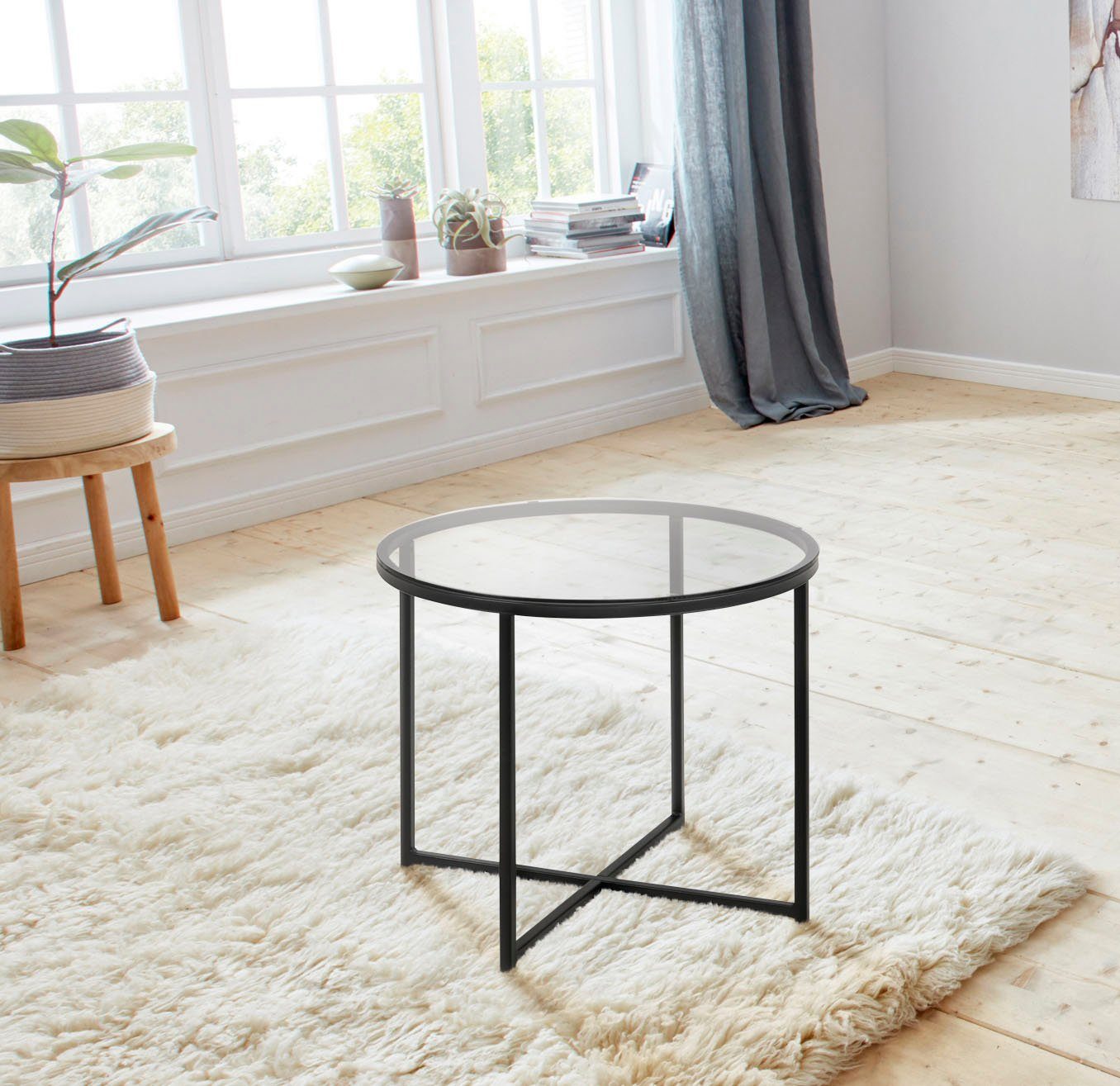 ACTONA GROUP Couchtisch Conrad, Tischplatte aus Rauchglas, Metallgestell, Breite 55 cm