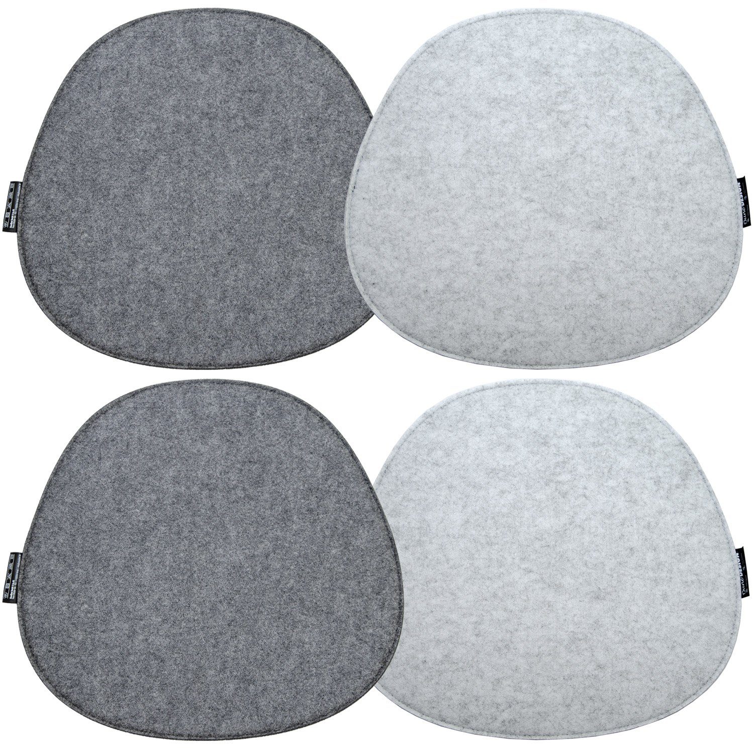 DuneDesign Stuhlkissen 4 Filz Sitzkissen oval Stuhlkissen Sitzauflage, 40x37cm grau 8 mm