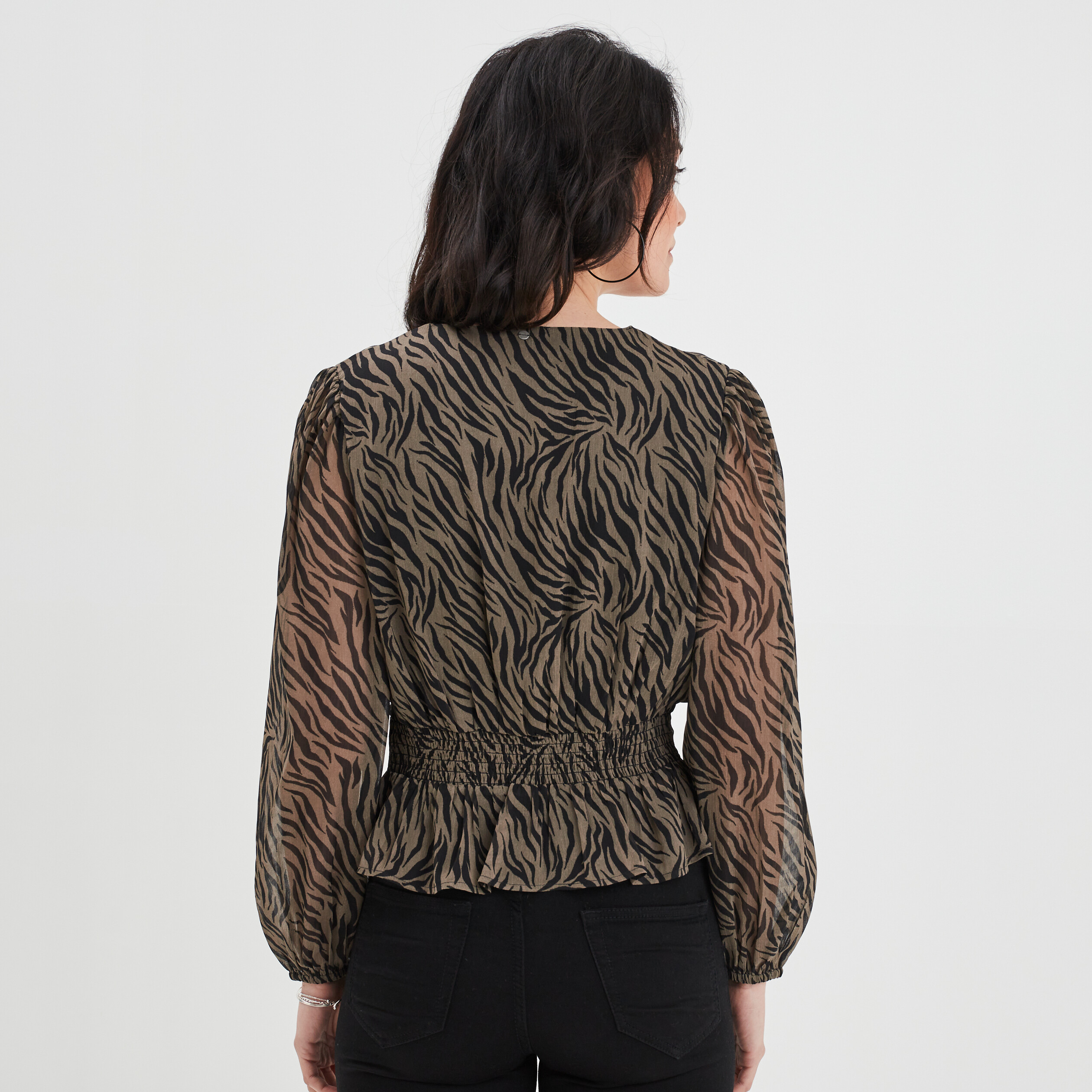 Blouse cintrée col effet croisé Liberto vert kaki femme | La Halle