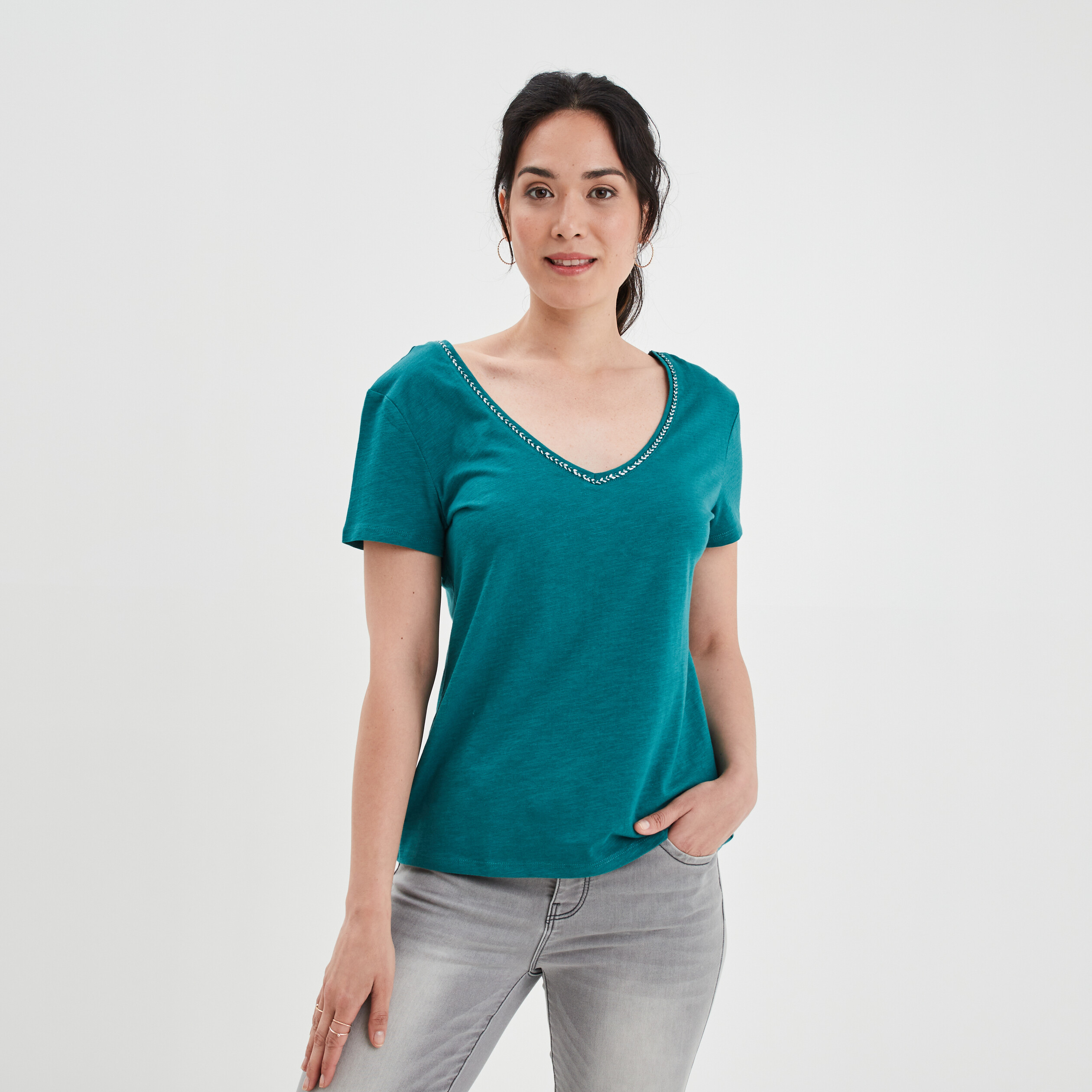 T-shirt à manches courtes vert émeraude femme | La Halle