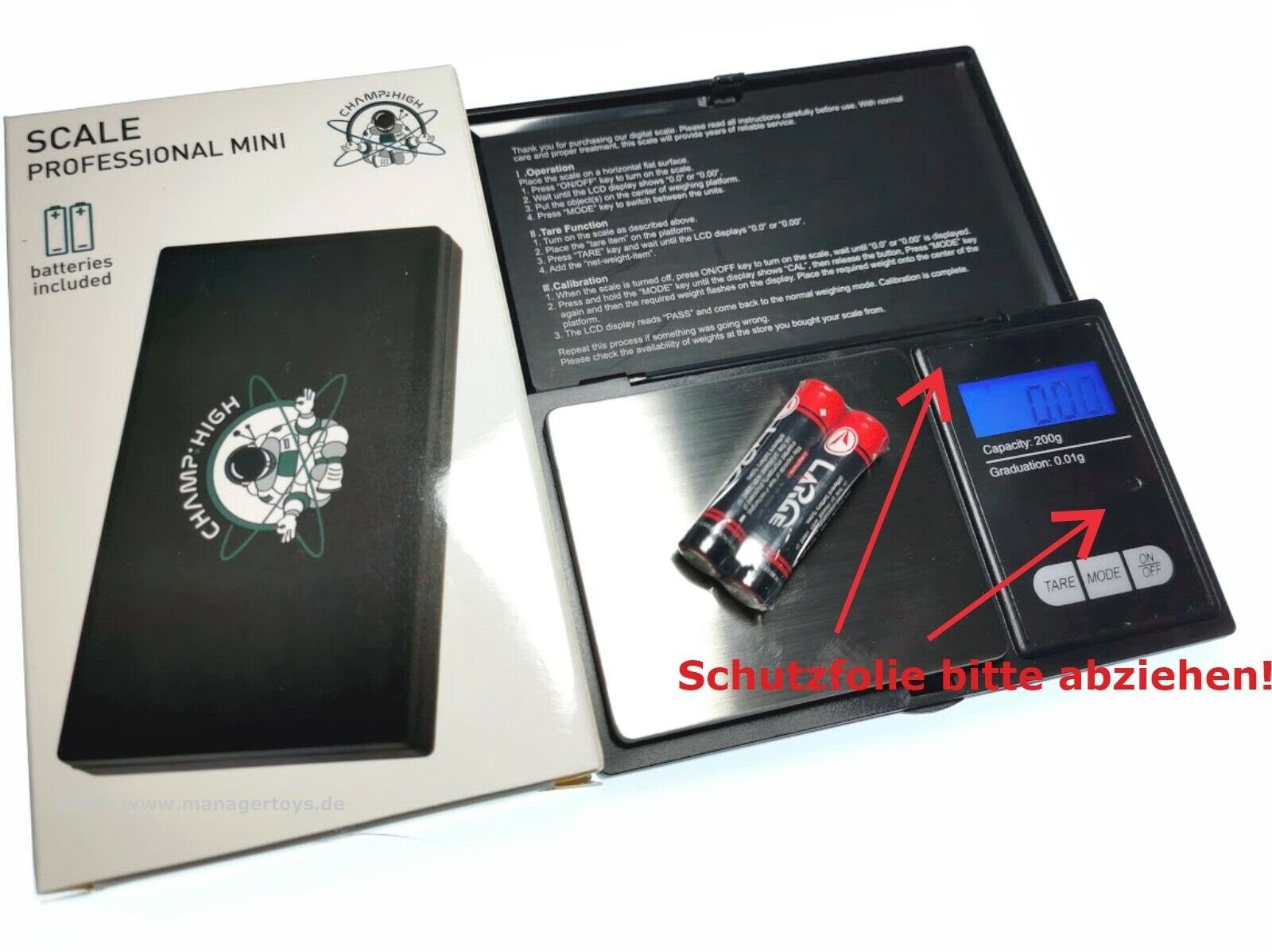 CHAMP HIGH Taschenwaage Feinwaage 200g / 0,01g Digitalwaage PROFESSIONAL MINI Waage Kleinwaage