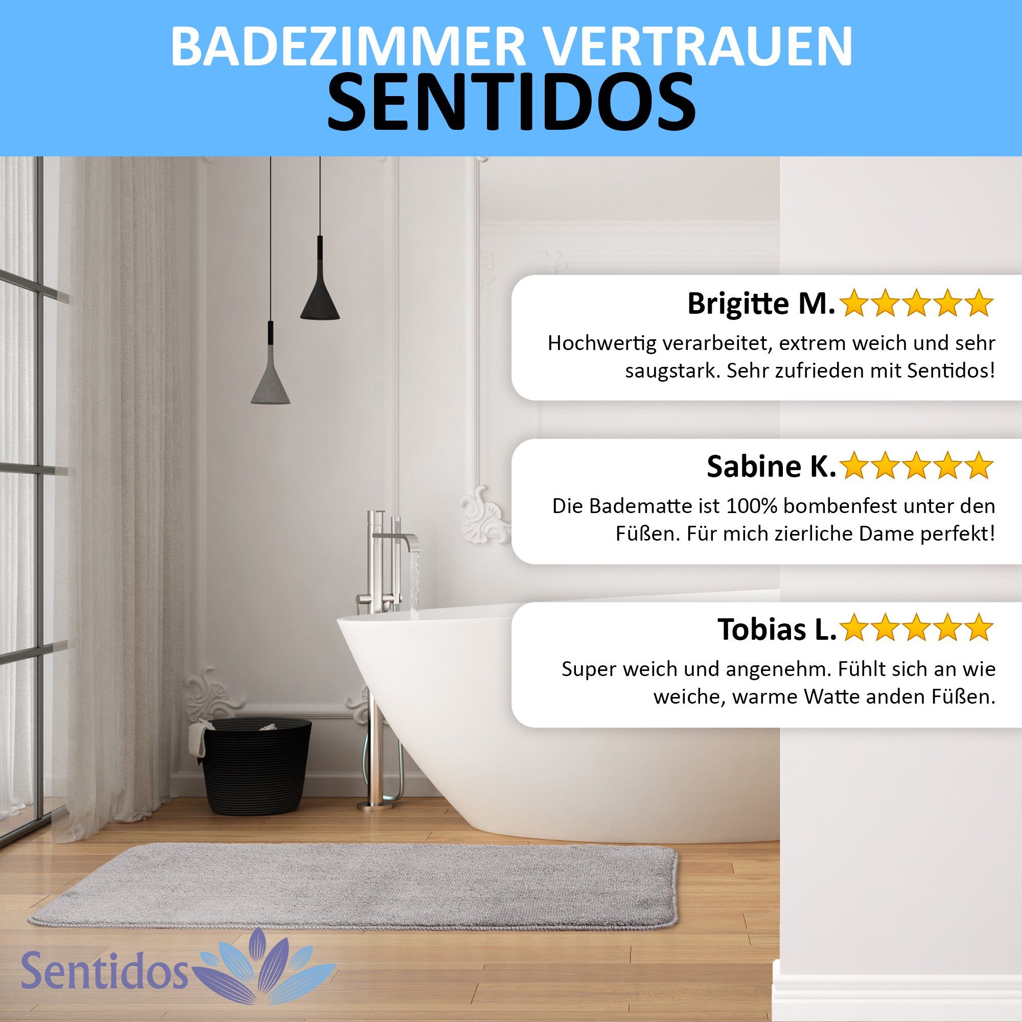 Badematte Badteppich rutschfest Eleganter Badezimmerteppich Badematten Sentidos, Höhe 20 mm, Polyester, WC Ausschnitt