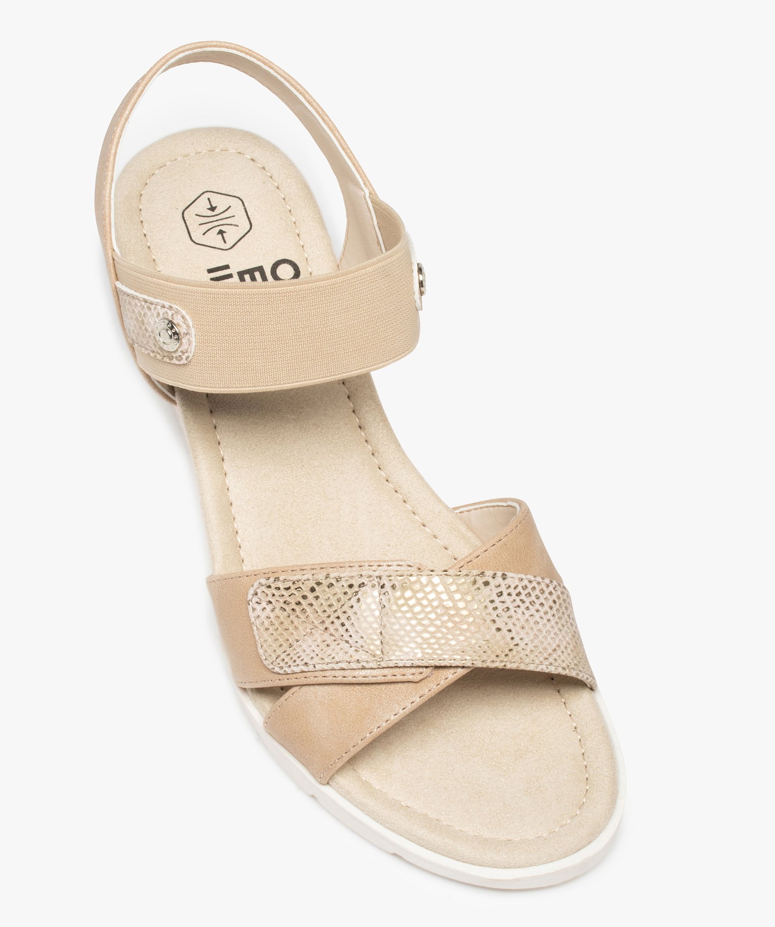 Sandales femme compensées à bride élastique or | GEMO