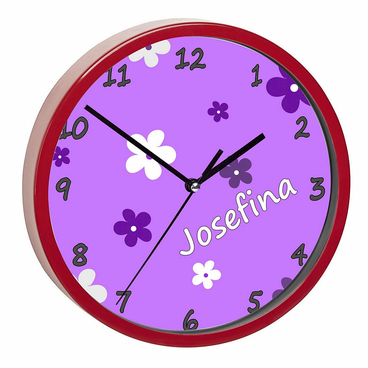 Kinder Wanduhr personalisiert mit Name Blumenranke Lila