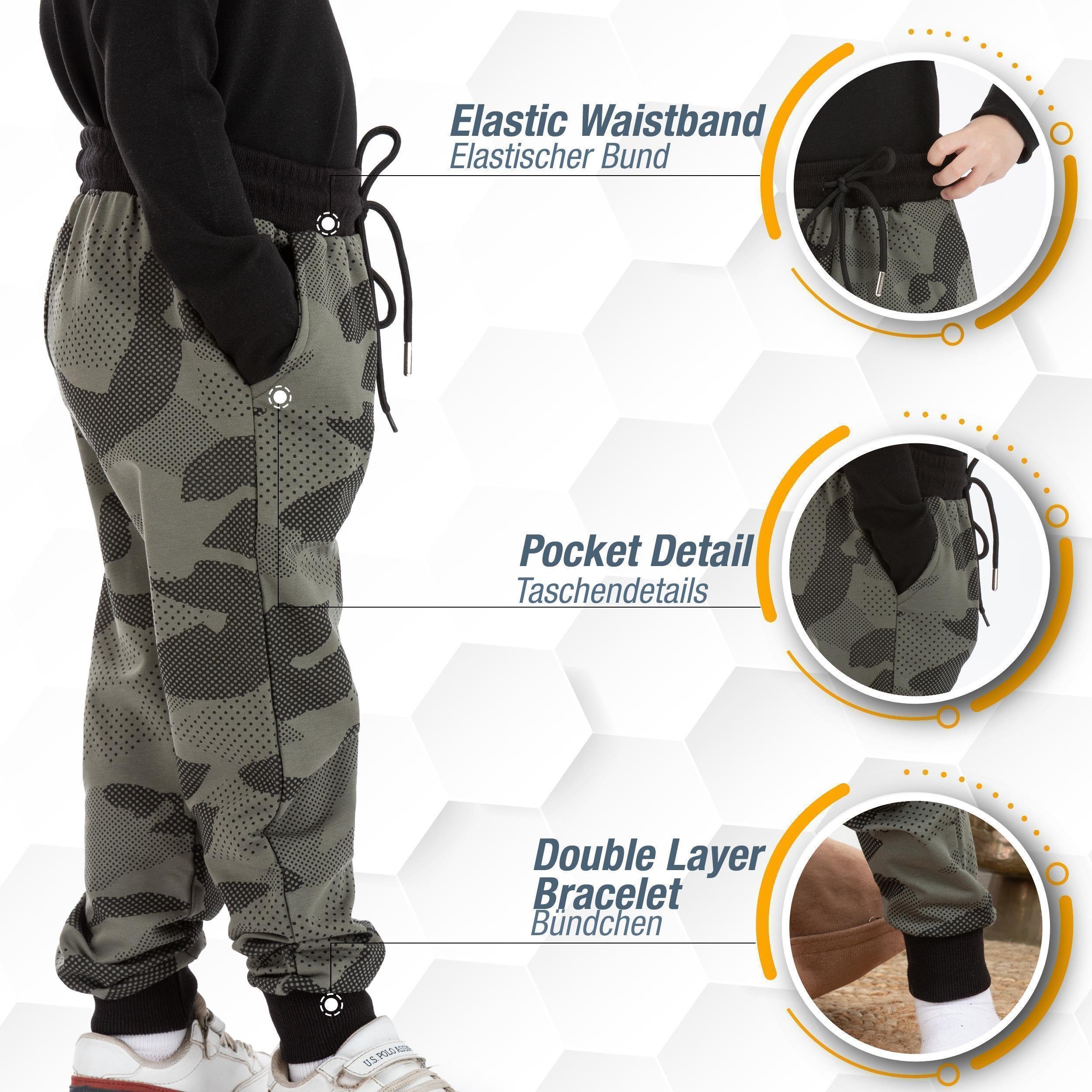 LOREZA Jogginghose Jungen Mädchen Camouflage Hose Trainingshose Jogginghose Freizeithose (1-tlg)