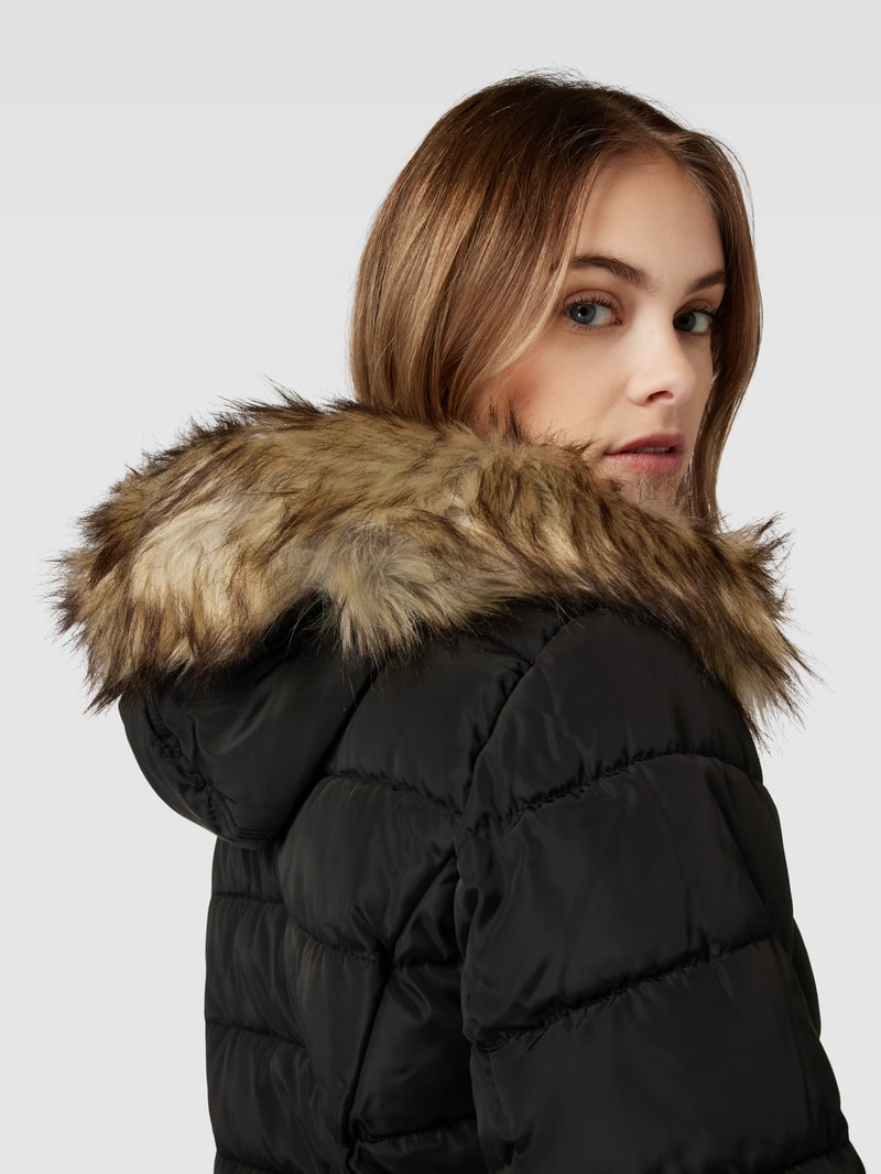 Steppjacke mit Kunstfellbesatz Modell 'ELLAN' in schwarz