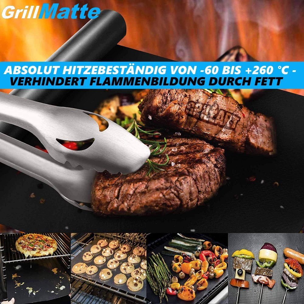 MAVURA Backmatte GrillMatte BBQ Grillmatte Grillen Backoffen Matte Antihaft, (Grillunterlage Backofenmatte Backmatte Ausrollmatte), Dauerbackfolie Backfolie Gasgrill Holzkohle [2er Set]