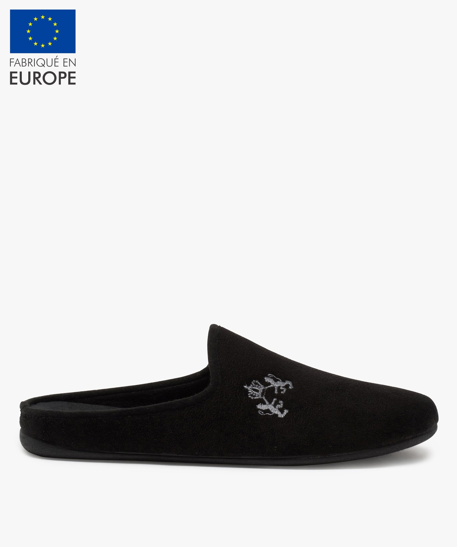Chaussons homme en forme de slippers unis avec broderie | GEMO
