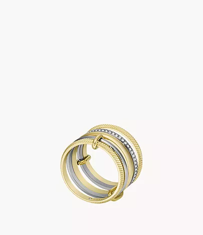 Fossil Prestack-Ring Harlow Linear Texture Edelstahl Bicolor