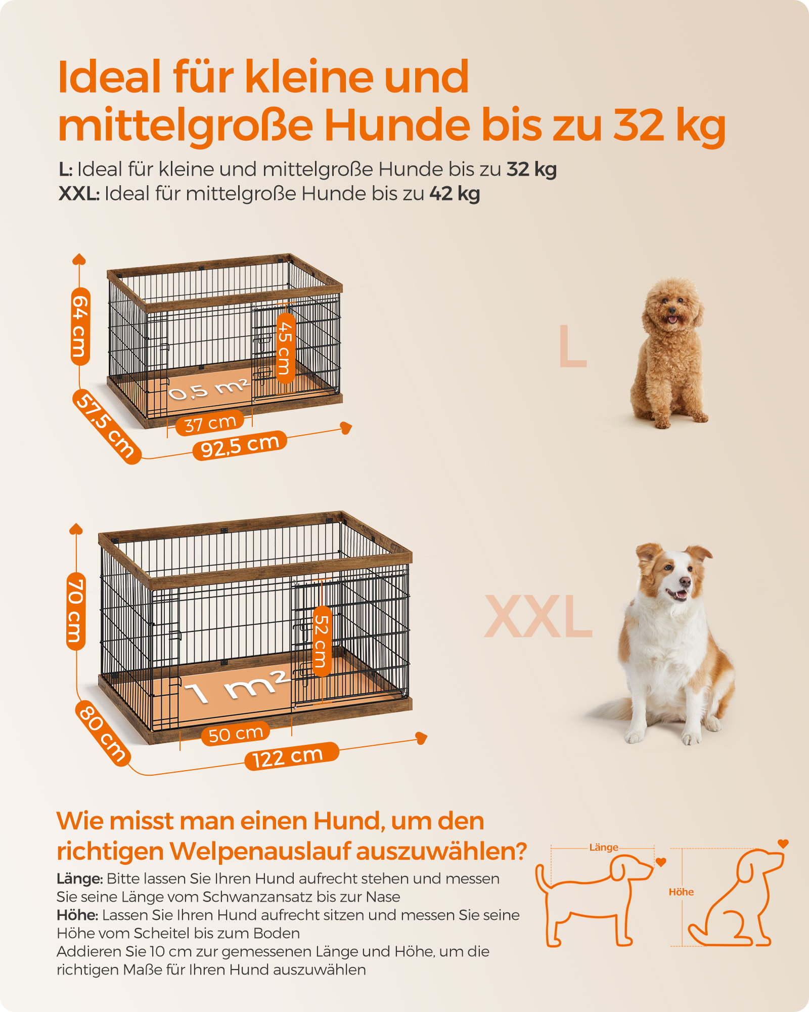 FEANDREA Erziehungshilfen FEANDREA L-XXL Welpenauslauf Stahl-Gitter 92,5 cm, 57,5 cm, 64 cm