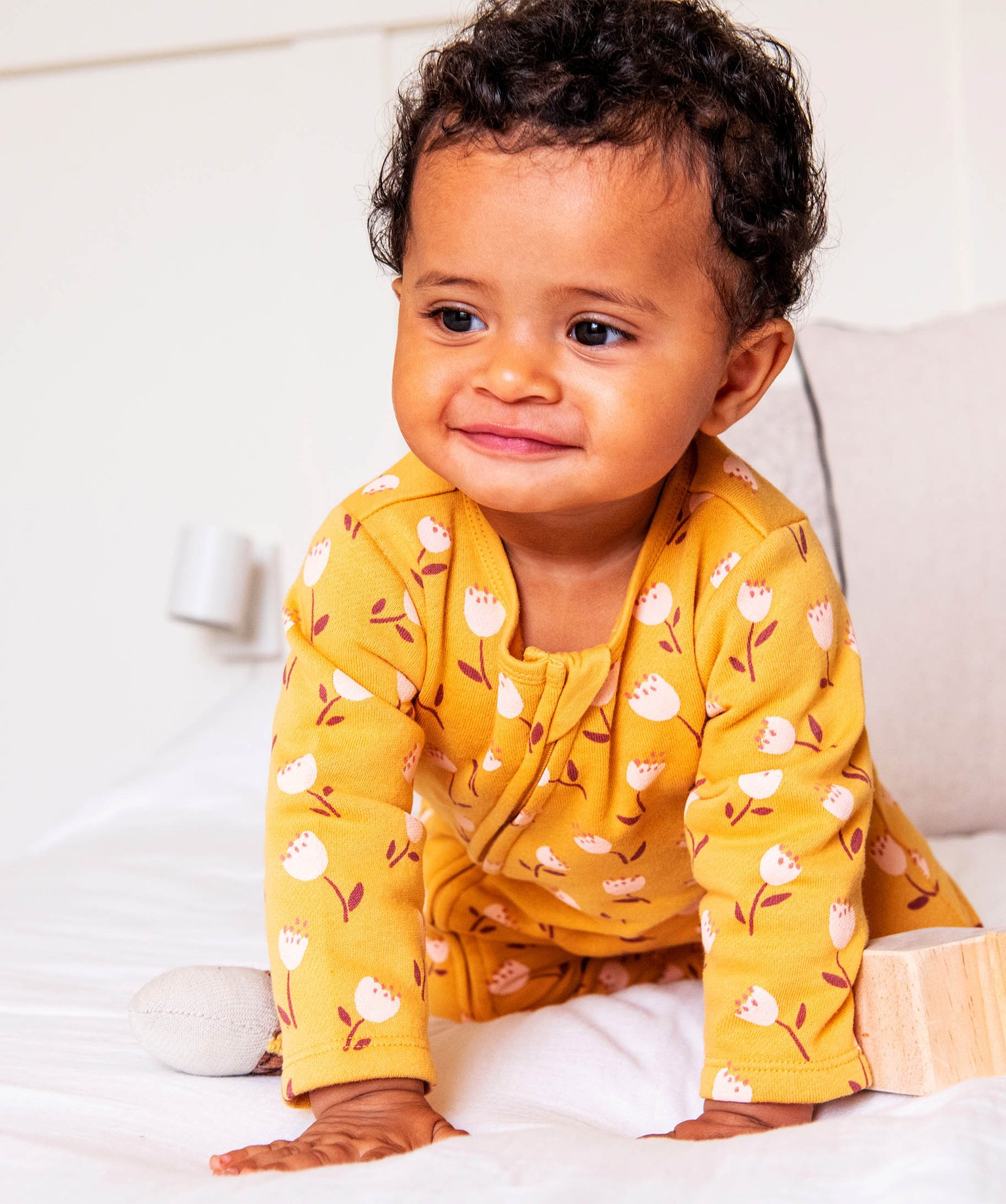 Pyjama en jersey molletonné avec zip ventral bébé jaune | GEMO
