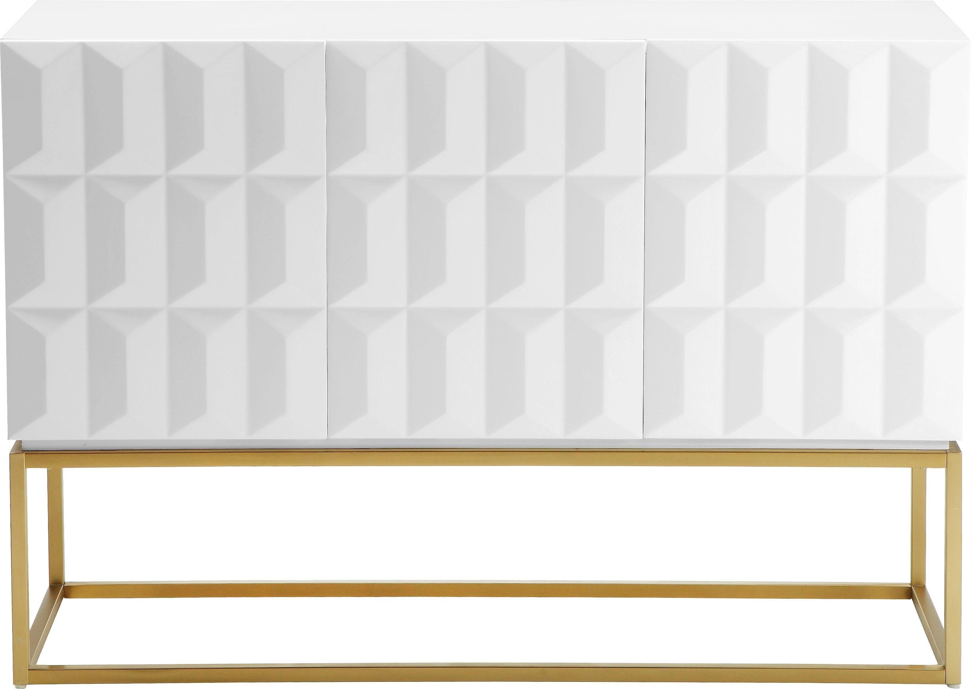 Leonique Sideboard Alais, in 3D-Optik, mit viel Stauraum und goldfarbenem Metallgestell