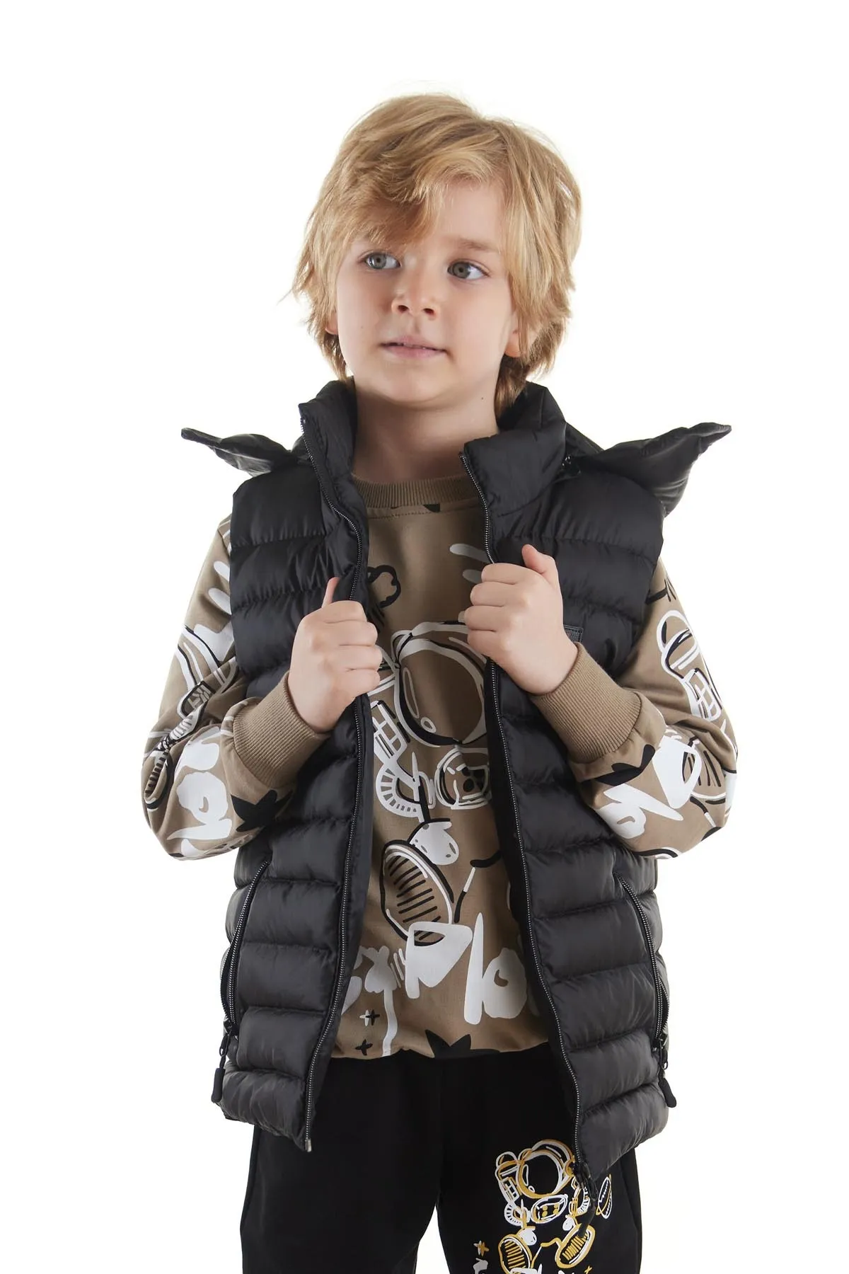 AHENGİM  Jungen-Modetrend-Pufferweste mit Kapuze Ak215051