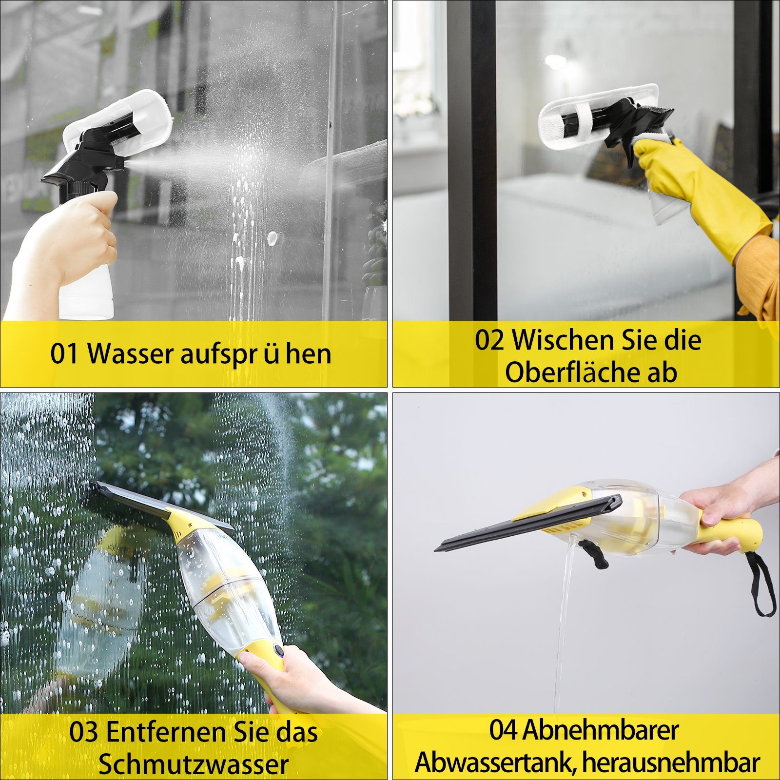 TLGREEN Fenstersauger Akku Fenstersauger mit Teleskopstiel, Sprühflasche mit Mikrofaserbezug