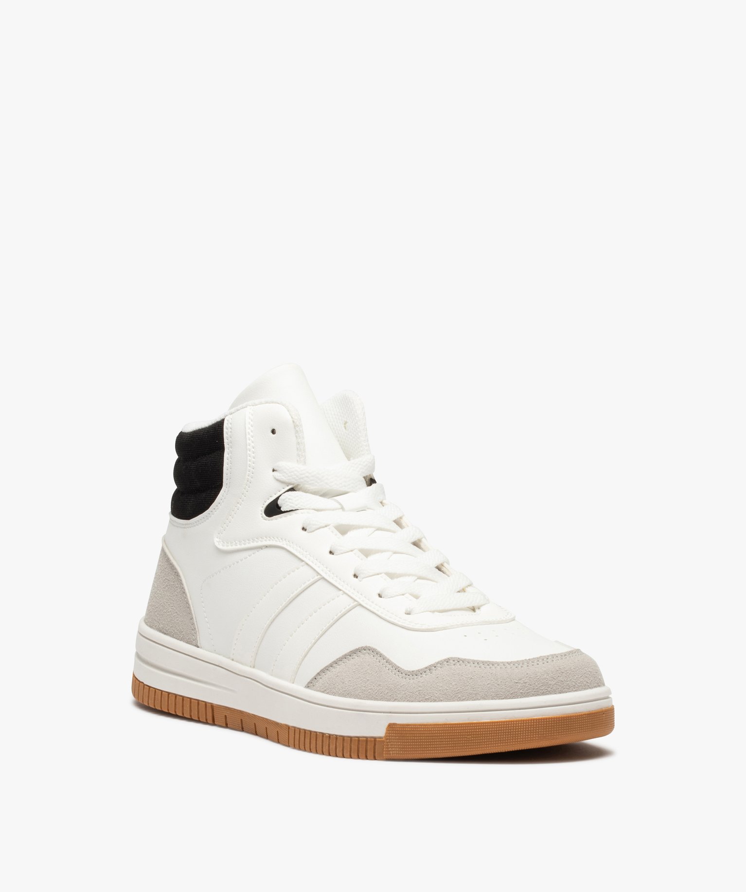 Baskets homme semi-montantes à lacets style rétro blanc | GEMO