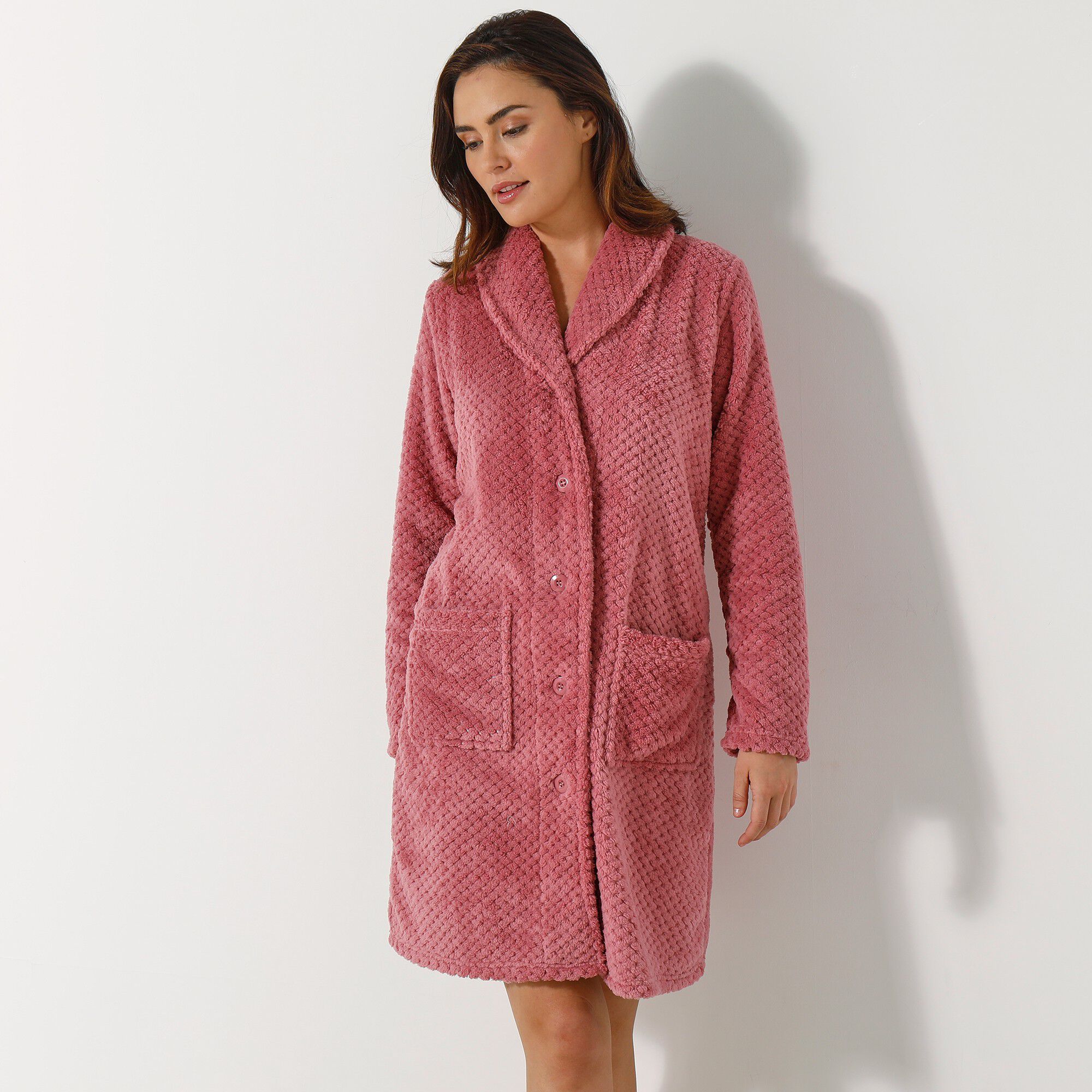 Robe de chambre maille polaire col châle
