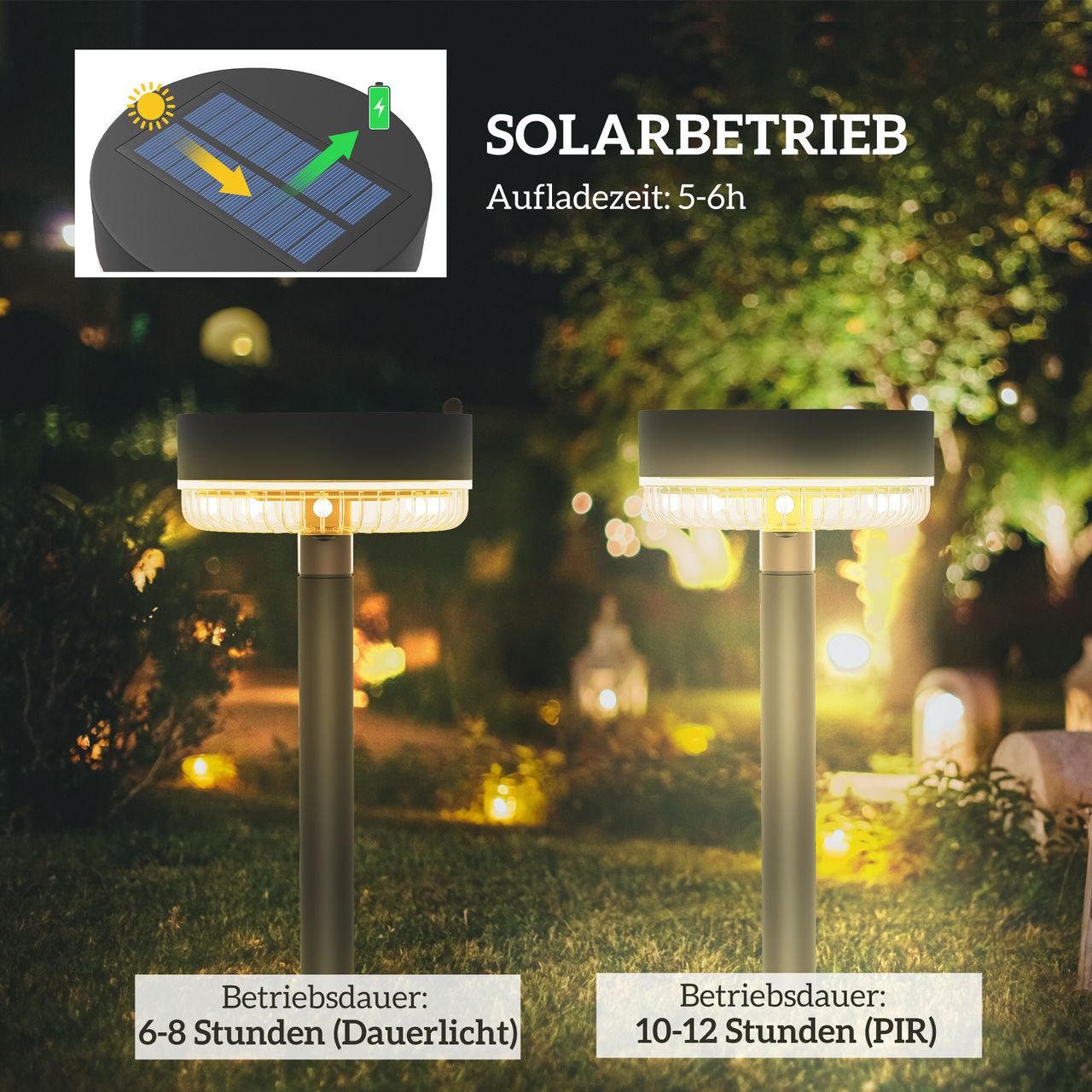 Outsunny Solarlampe 3 Stück Solarleuchte Solar Gartenleuchte mit Warmweiß Lichte