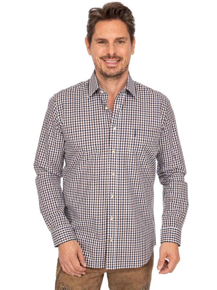 Almsach Langarmhemd LF670-CO in blau-braun günstig kaufen XXL