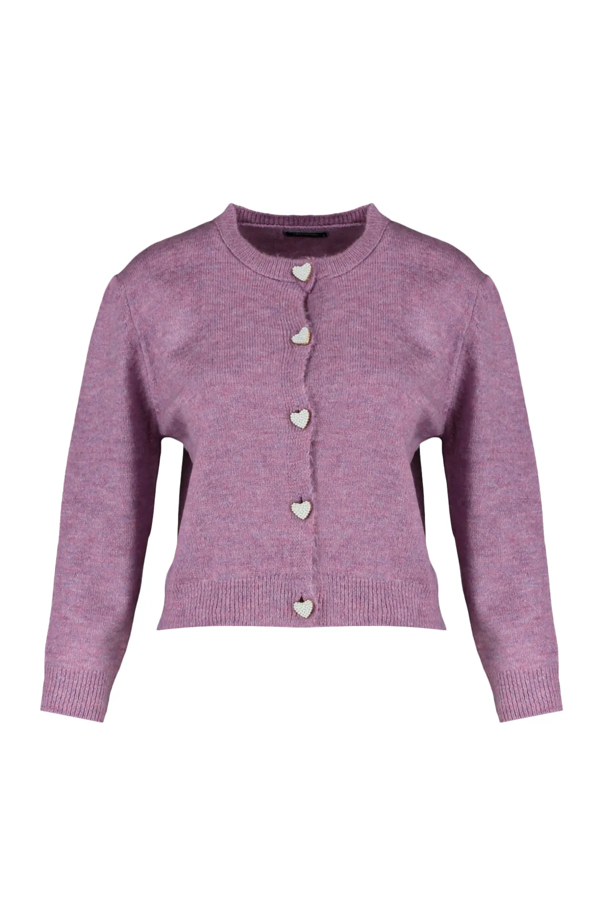 Trendyol Collection  Lilafarbener, weich strukturierter Strickcardigan mit Schmucksteinen und Knöpfen TWOAW22HI0044