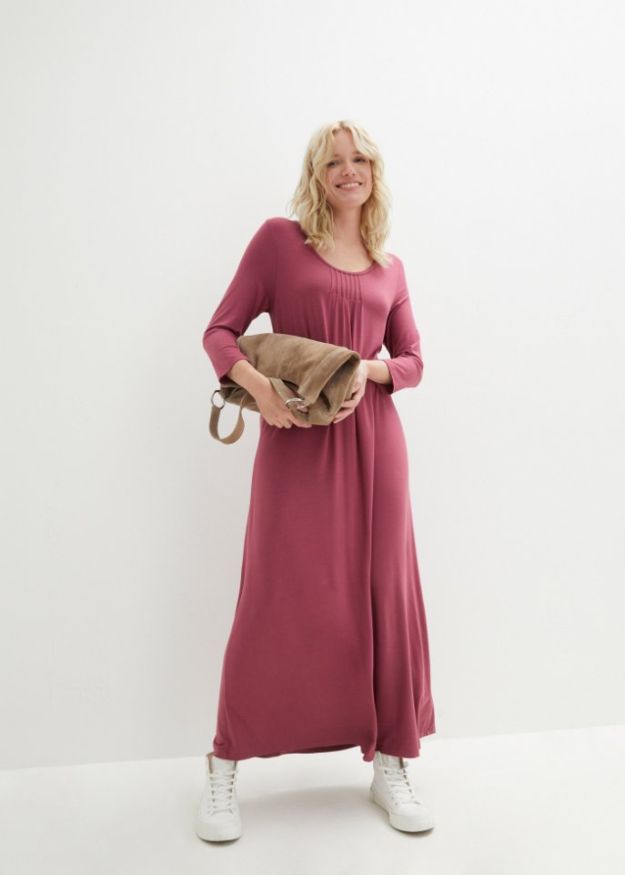 Viskose-Maxikleid in leichter A-Linie, 3/4 Arm