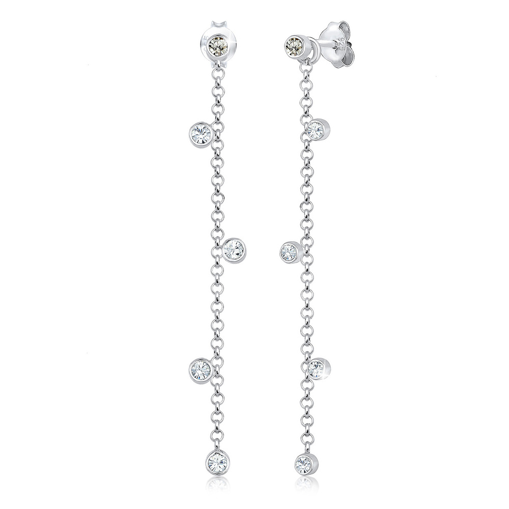 Elli Elli Boucles d'Oreilles Solitaire Élégant avec des Cristaux Femme - (925/1000) Ar Boucles d'oreilles
