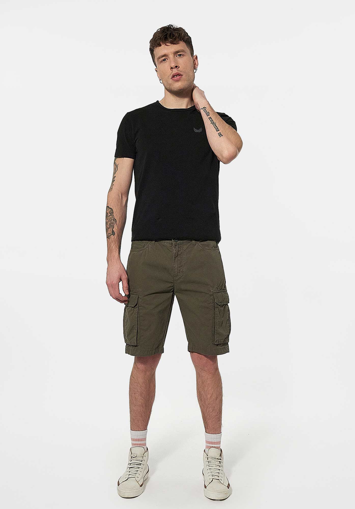 NIMES  Bermuda cargo kaki Homme en 100% coton