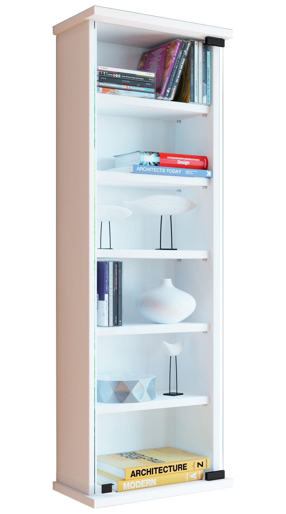 VCM CD-Regal Holz CD DVD Wandregal Schrank Loposa Glastür, 1-tlg.