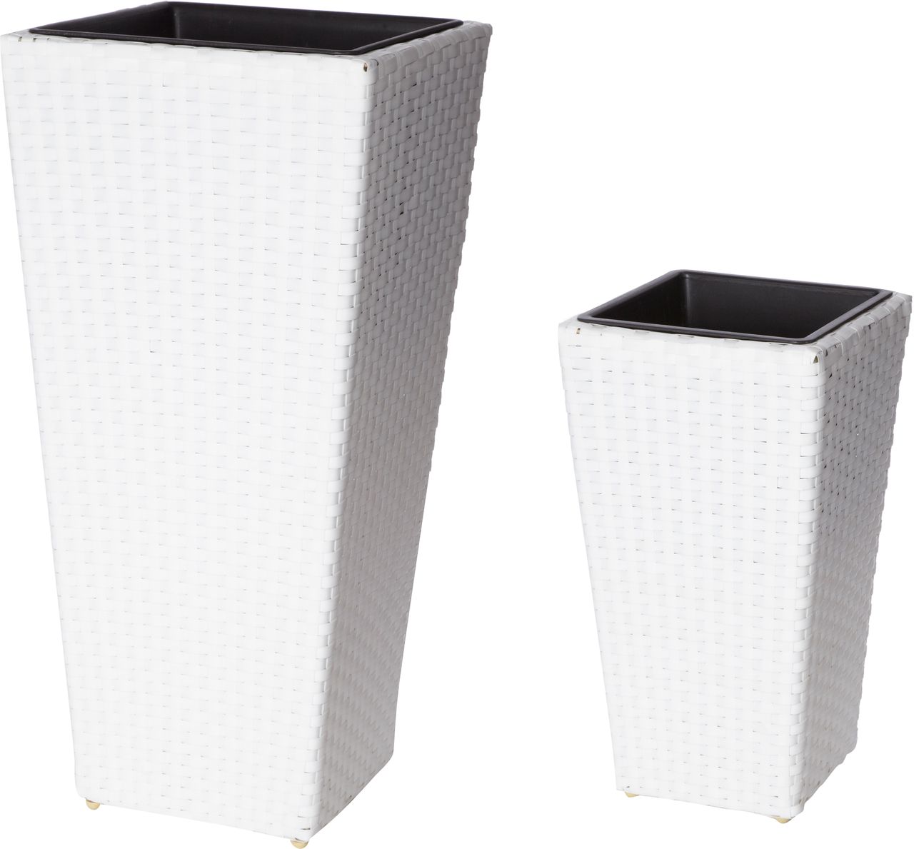 Weles Pflanzkübel Polyrattan 37 x 37 x 77 cm, 28 x 28 x 51 cm, Innen und Außen, Kunststoffeinsatz, weiß