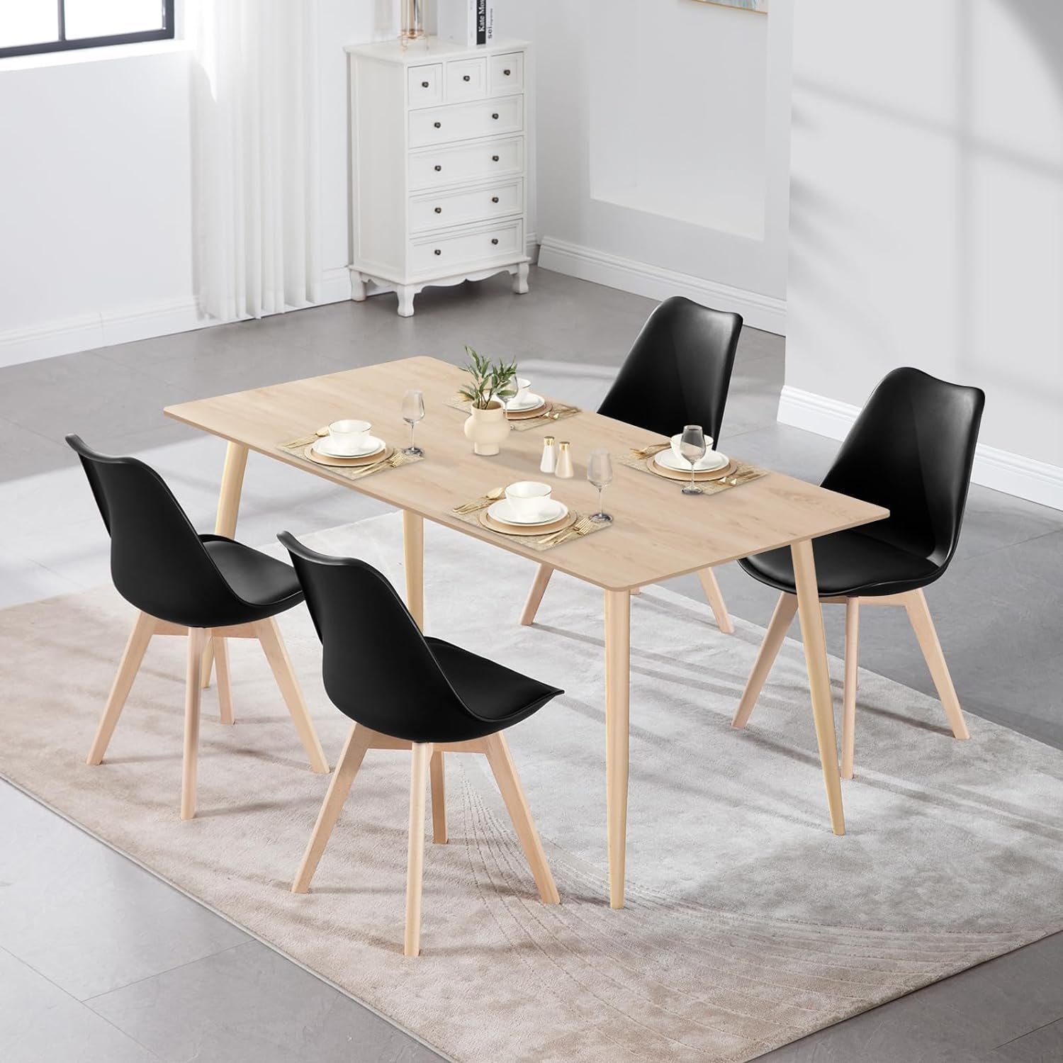 EUGAD 4-Fußstuhl (4 St), Esszimmerstühle Design, mit Massivholzbeinen, gepolstert, Kunstleder