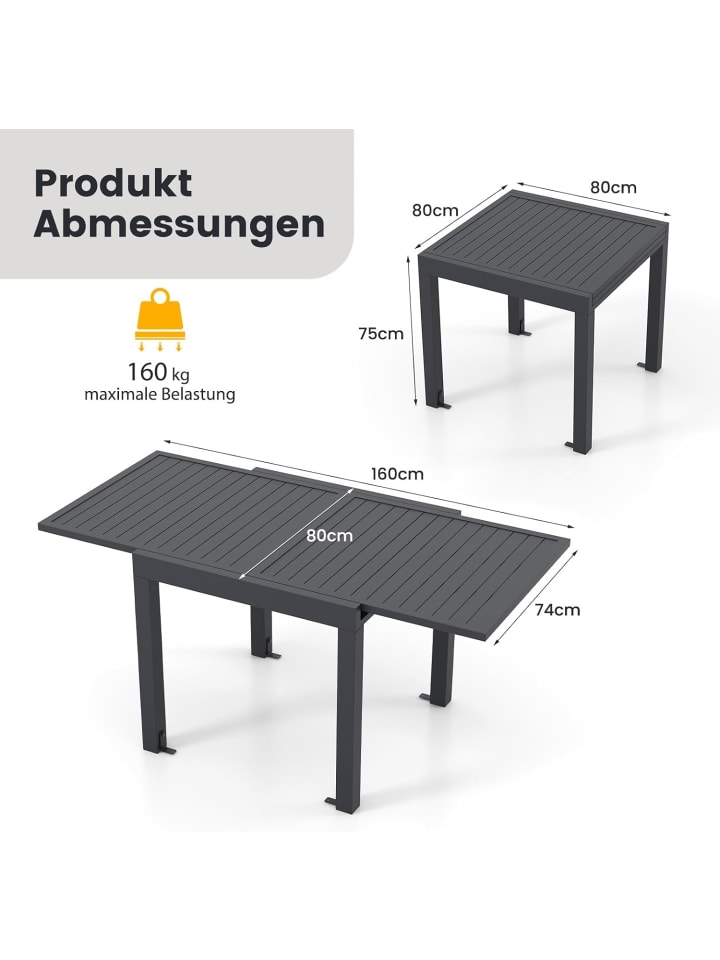 COSTWAY Gartentisch Aluminium ausziehbar in Grau günstig kaufen onesize
