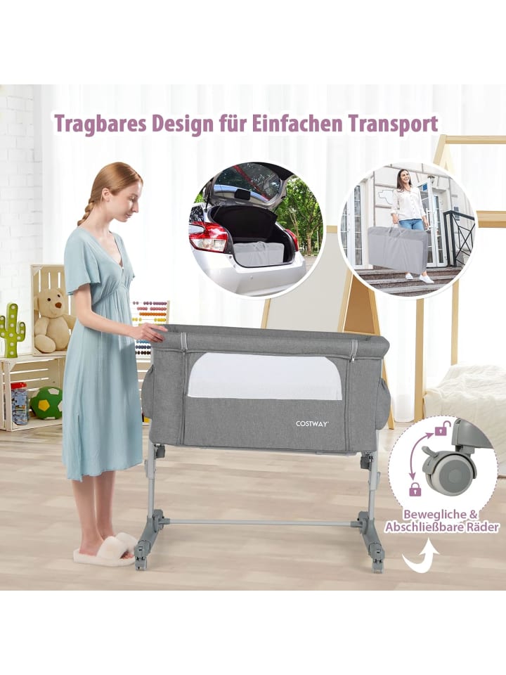 COSTWAY 3 in 1 Beistellbett in Grau günstig kaufen onesize