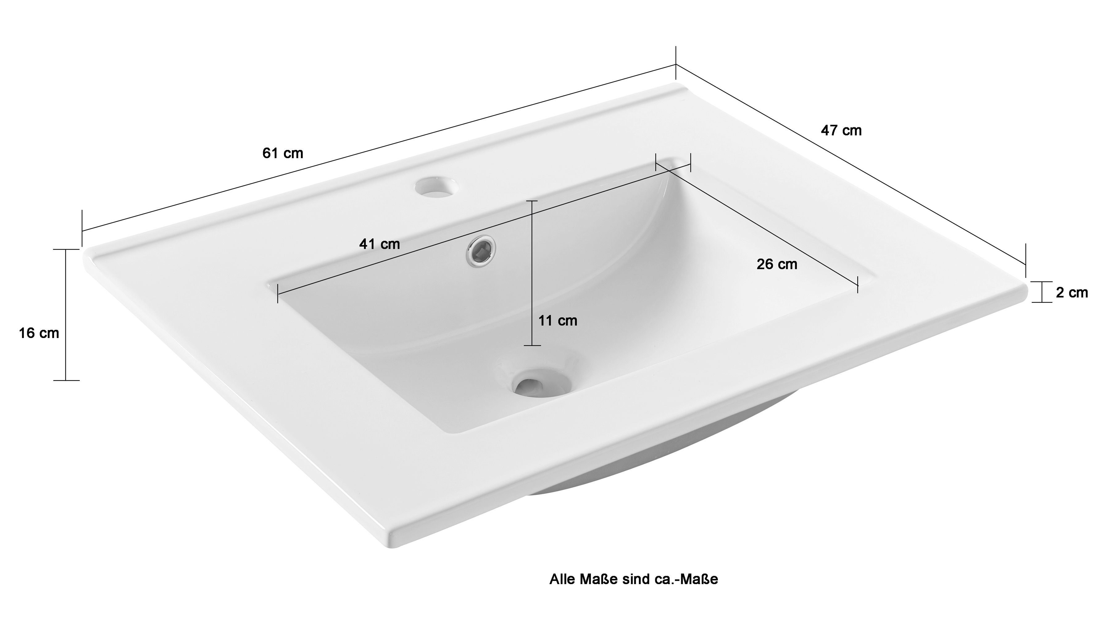 welltime Einbauwaschbecken Trento, mit Überlauf, Breite 61 cm