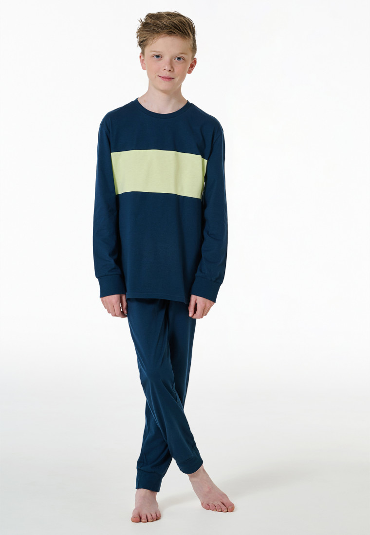 Schlafanzug lang Bündchen nachtblau - Teens Nightwear