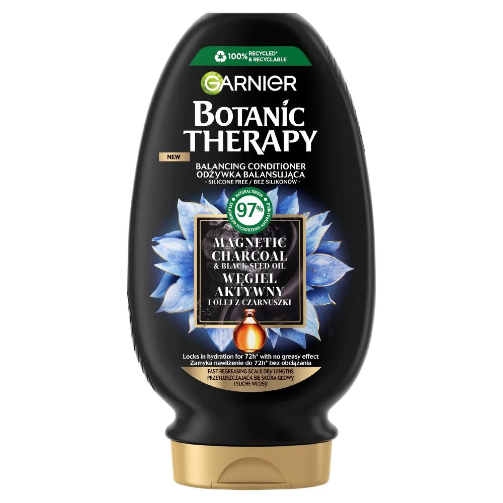 „Garnier Botanic Therapy“ plaukų kondicionierius su aktyvuota anglimi ir juodųjų kmynų aliejumi