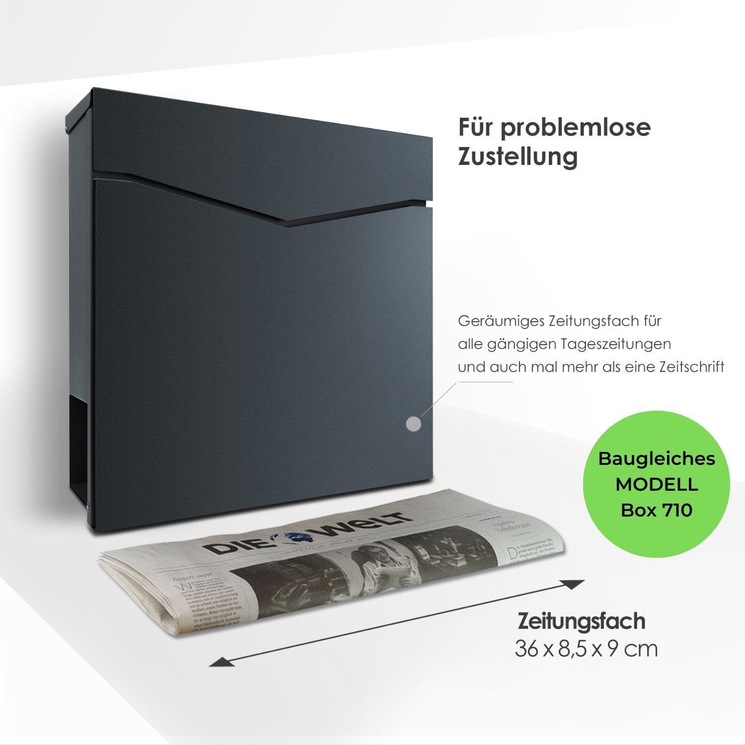 MOCAVI Briefkasten MOCAVI Box 710 Briefkasten mit Zeitungsfach weiß, integriert