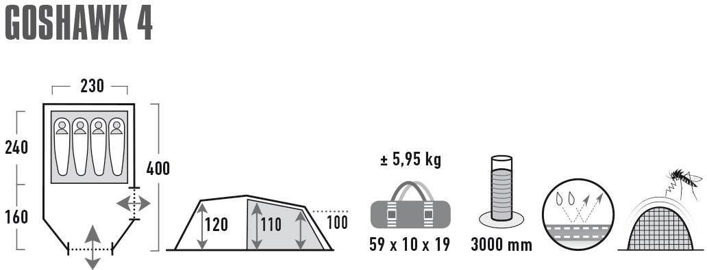 High Peak Tunnelzelt Zelt Goshawk 4, Personen: 4 (mit Transporttasche)