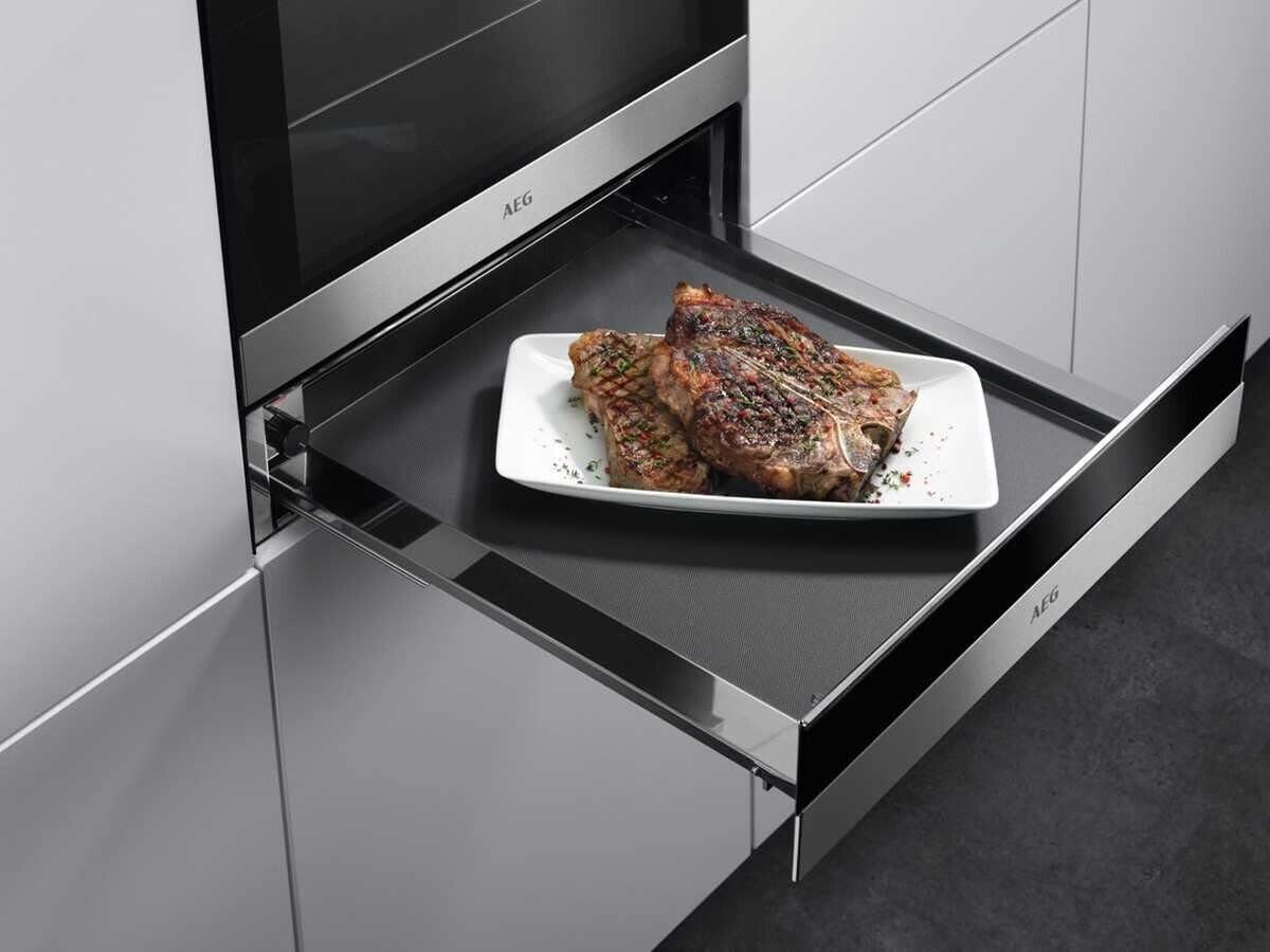 AEG Einbau-Wärmeschublade KDK911422M, Geschirrwärmer 6 MGD Edelstahl/Schwarzglas Softtip