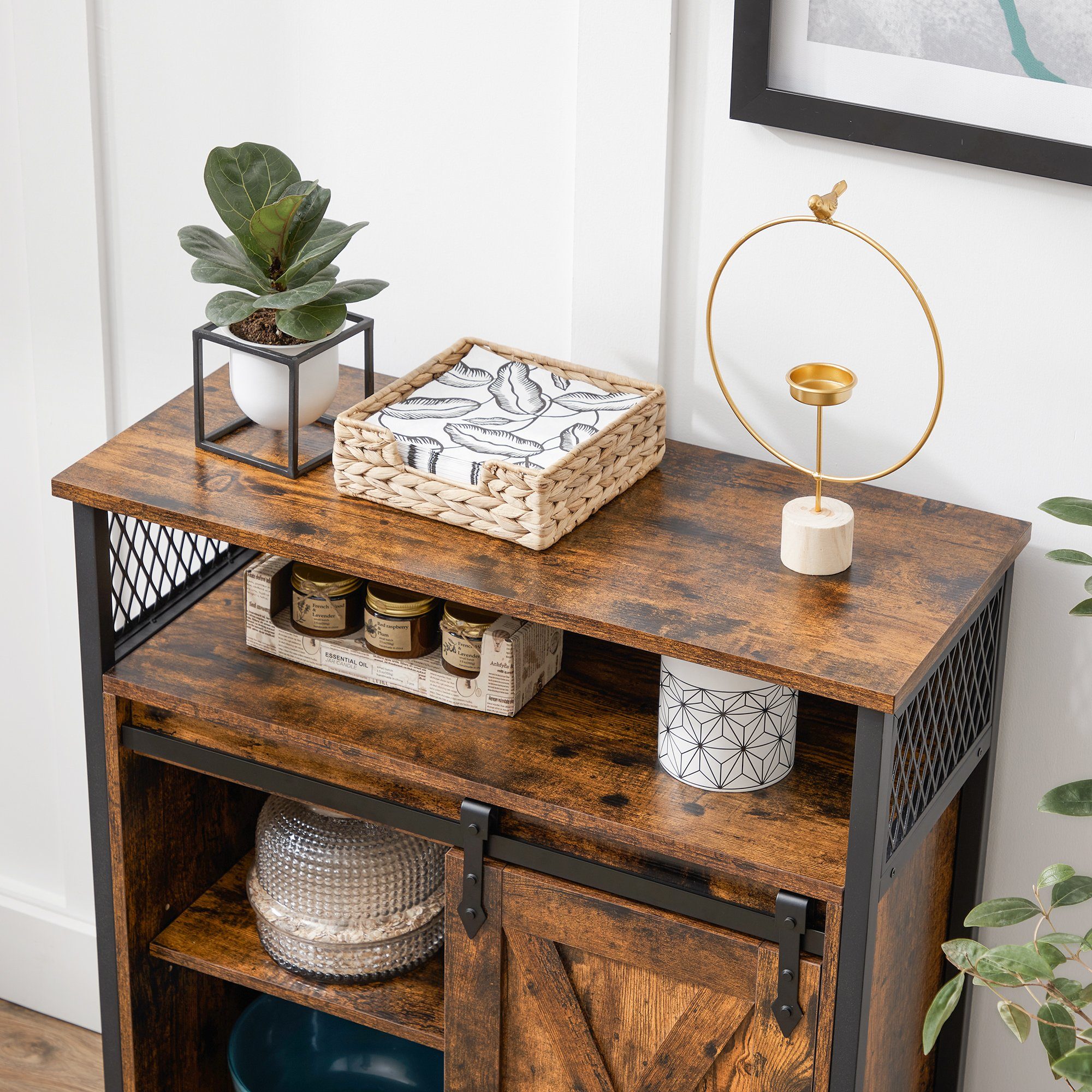VASAGLE Sideboard Aufbewahrungsschrank, 70 x 30 x 80 cm, mit Schiebetür