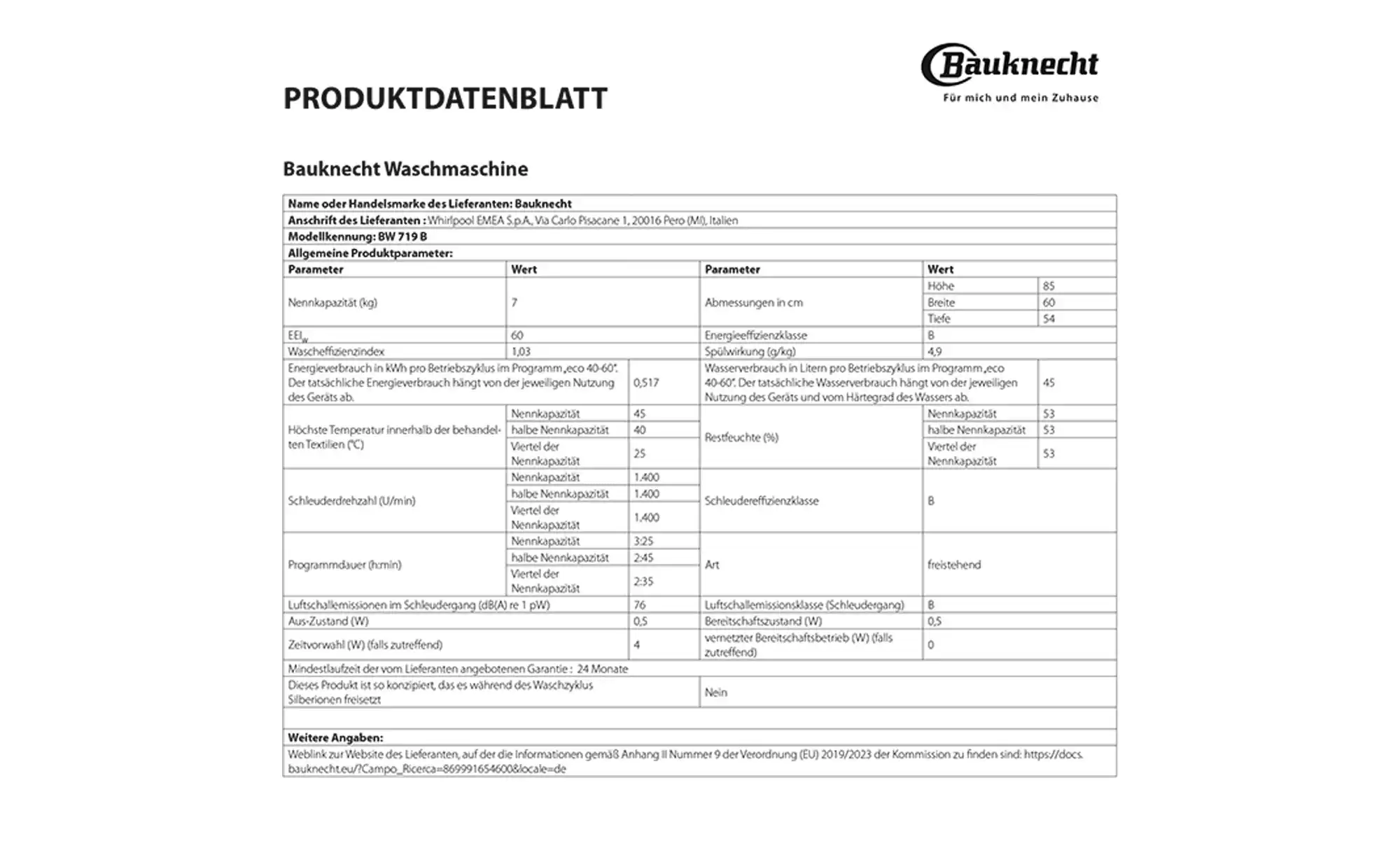 Bauknecht Waschvollautomat BW719B