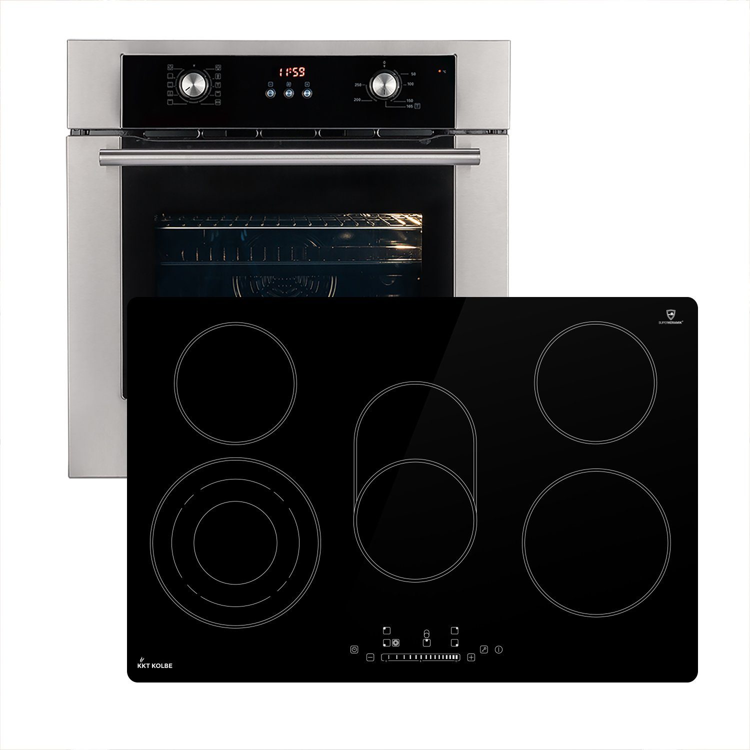 KKT KOLBE Backofen-Set KKT KOLBE Backofen und Kochfeld SET8810_77RL, mit siehe Bilder/Beschreibung, 60cm Einbau-Backofen BO8810SS + 77cm Glaskeramik-Kochfeld KF7705RL / Heißluft / Grill-/Bratsystem / Automatik-Timer / Teleskopauszüge / Dreifach-Zone