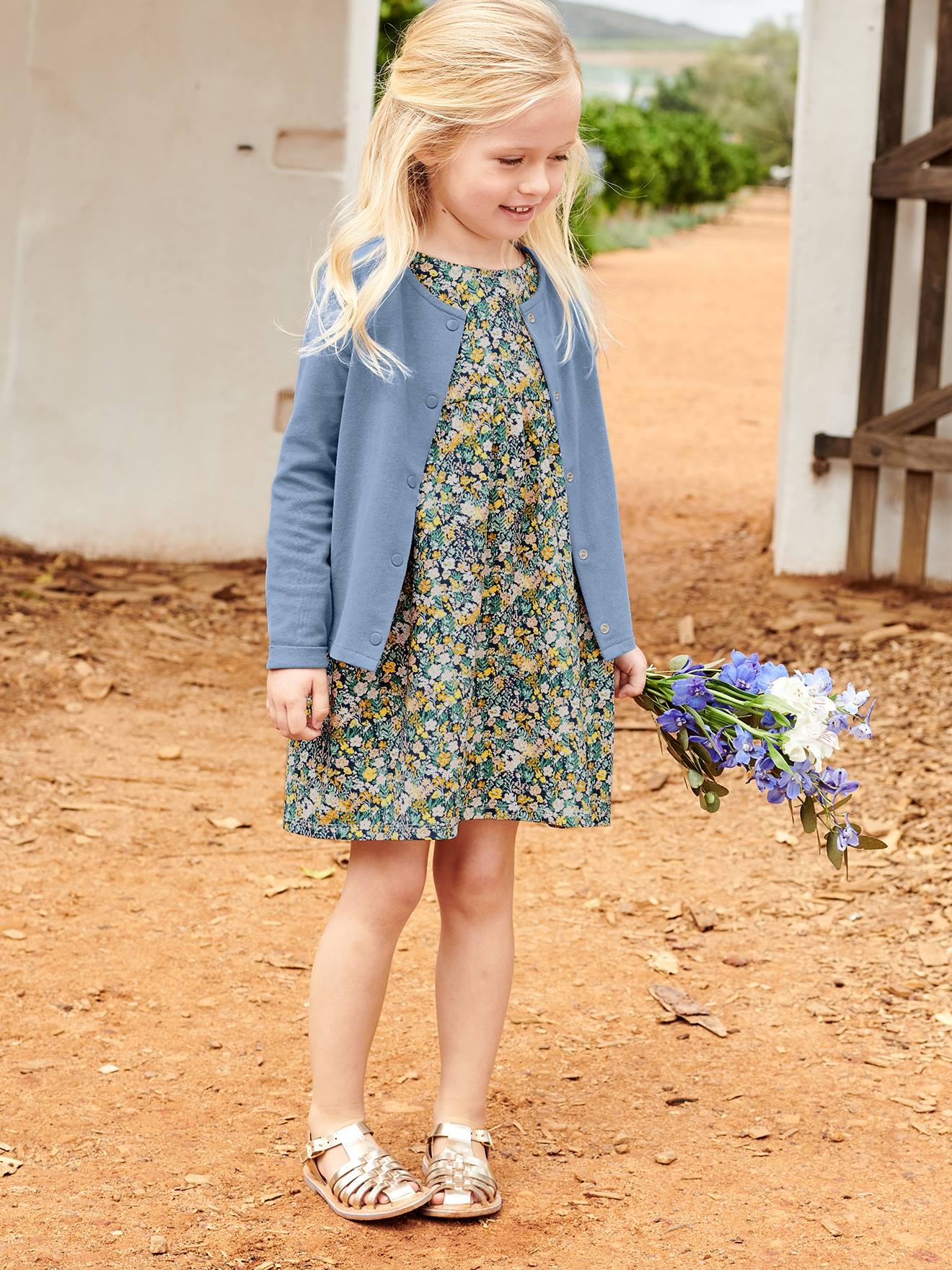 Ensemble robe + cardigan fille pêche