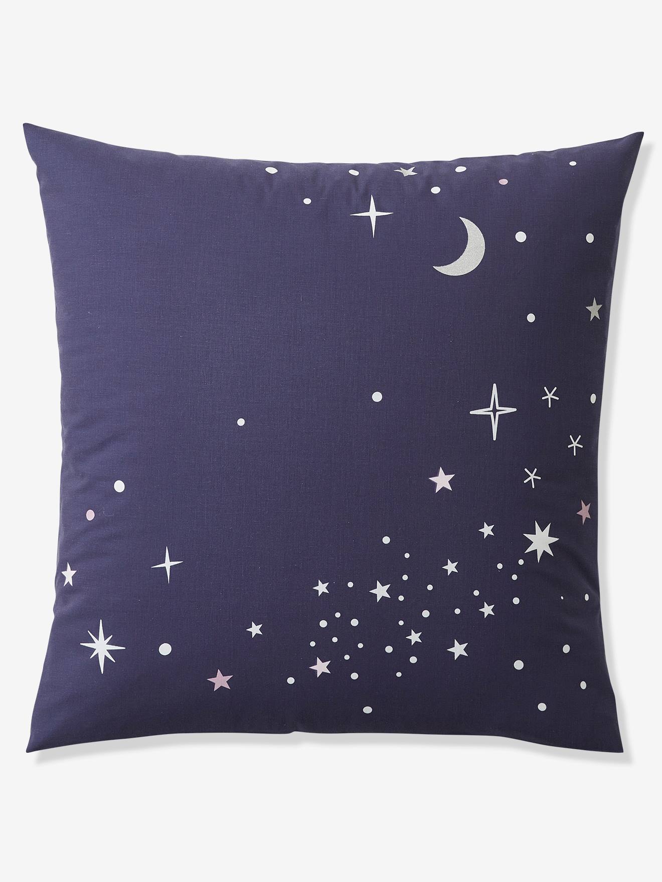 Parure housse de couette + taie d'oreiller avec détails phosphorescents MISS CONSTELLATION marine / parme